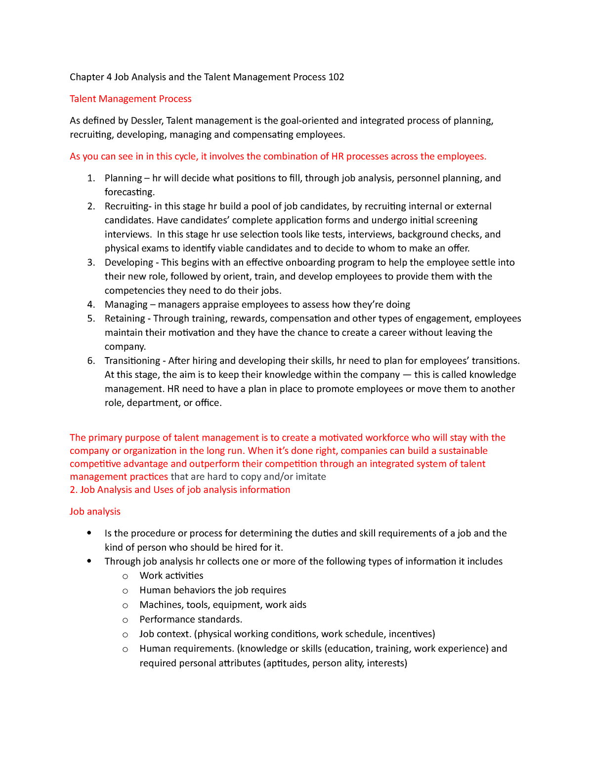 Chapter 4 Job Analysis And The Talent Management Process 102 - Chapter ...