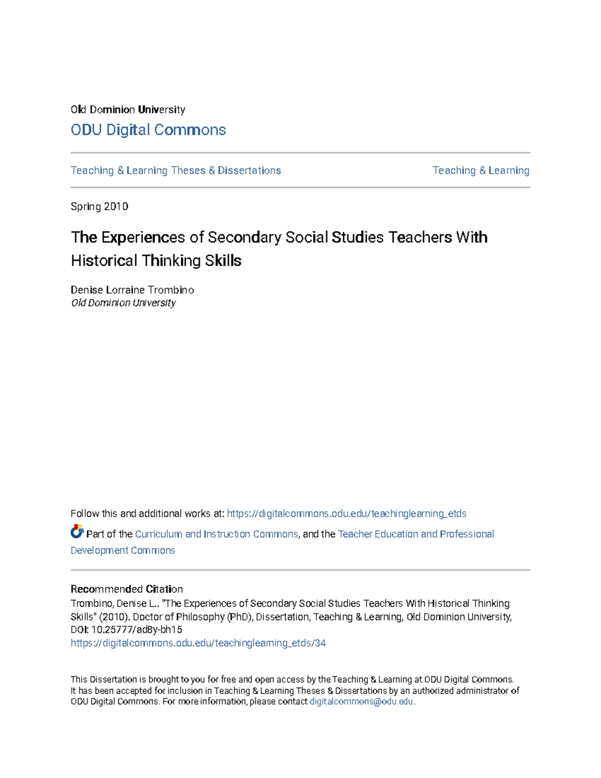 The Experiences of Secondary Social Studies Teachers With Histori - Old ...