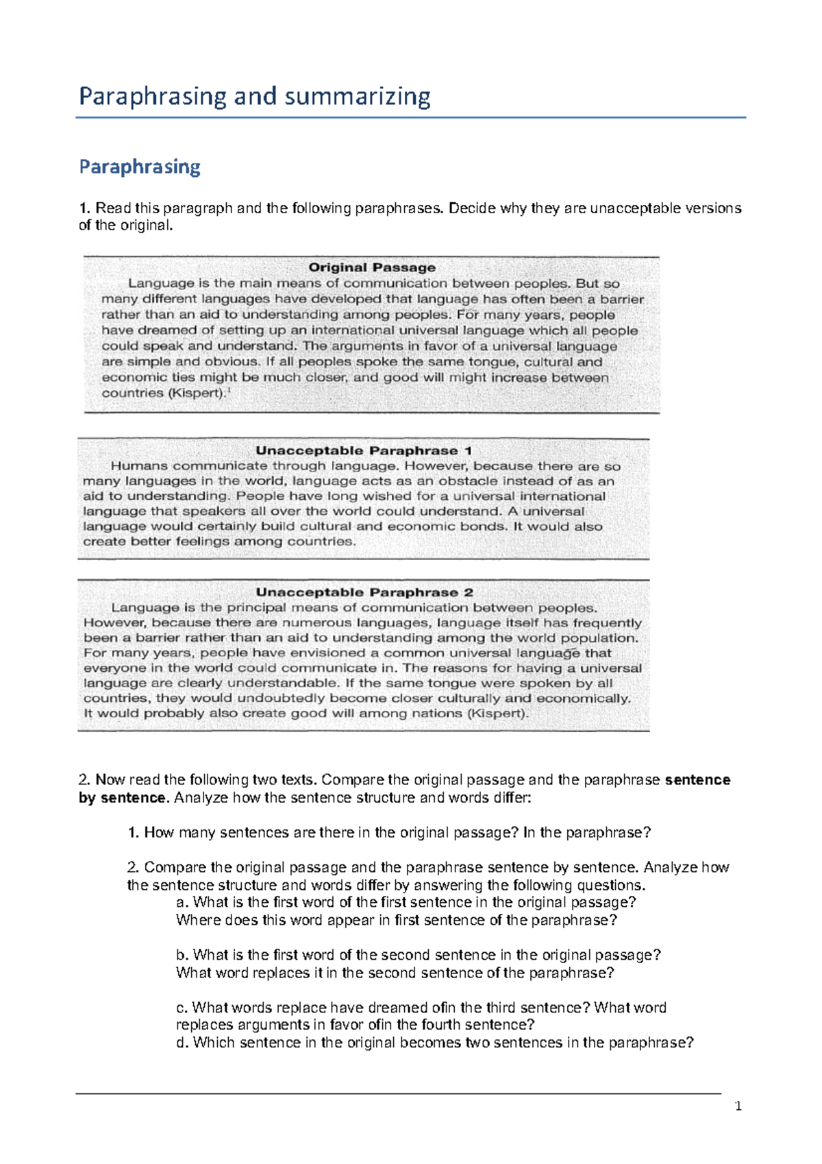 Completed paraphrase summarise - Paraphrasing and summarizing ...