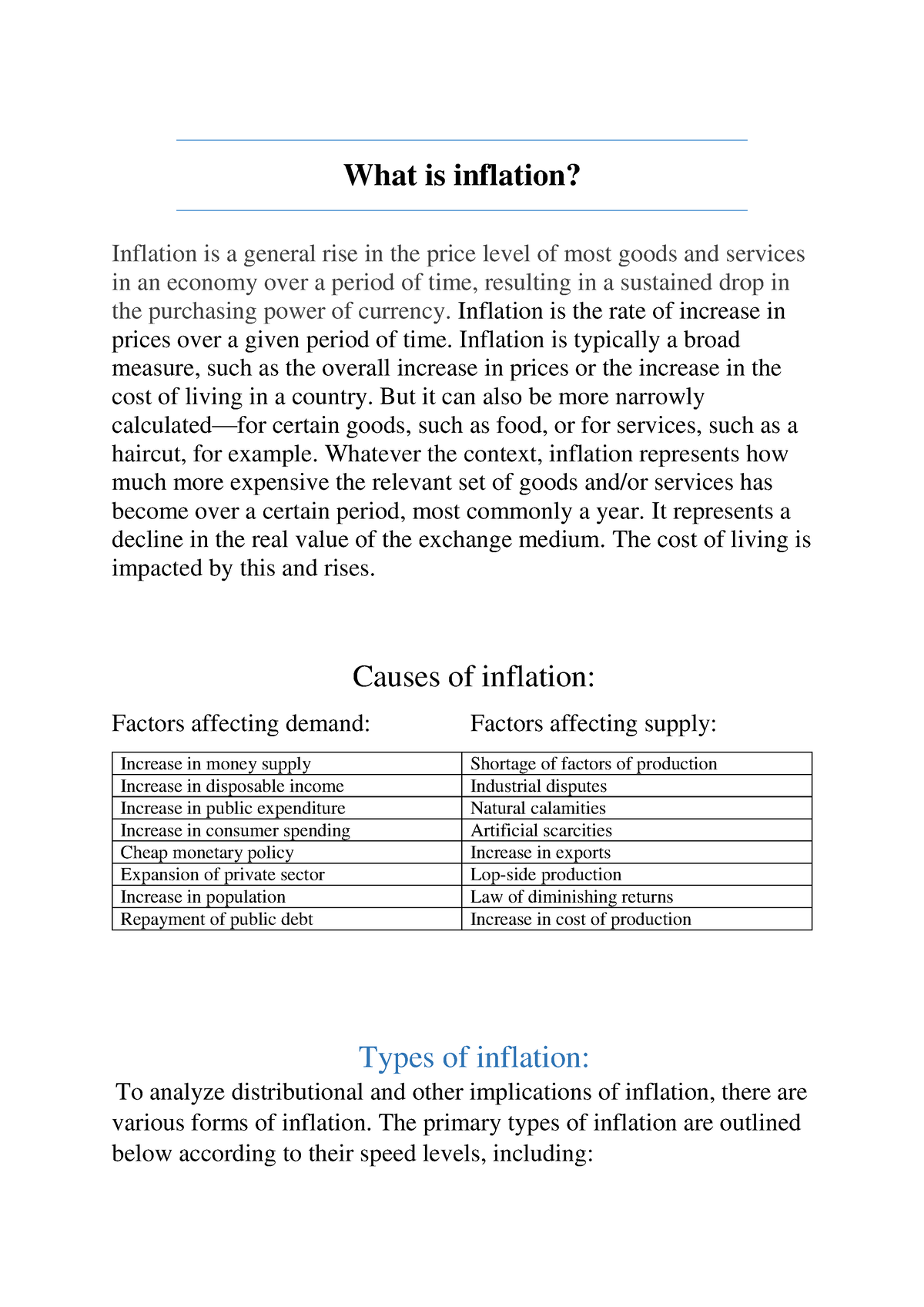 Types Of Inflation - Practice Notes - LLB - Studocu