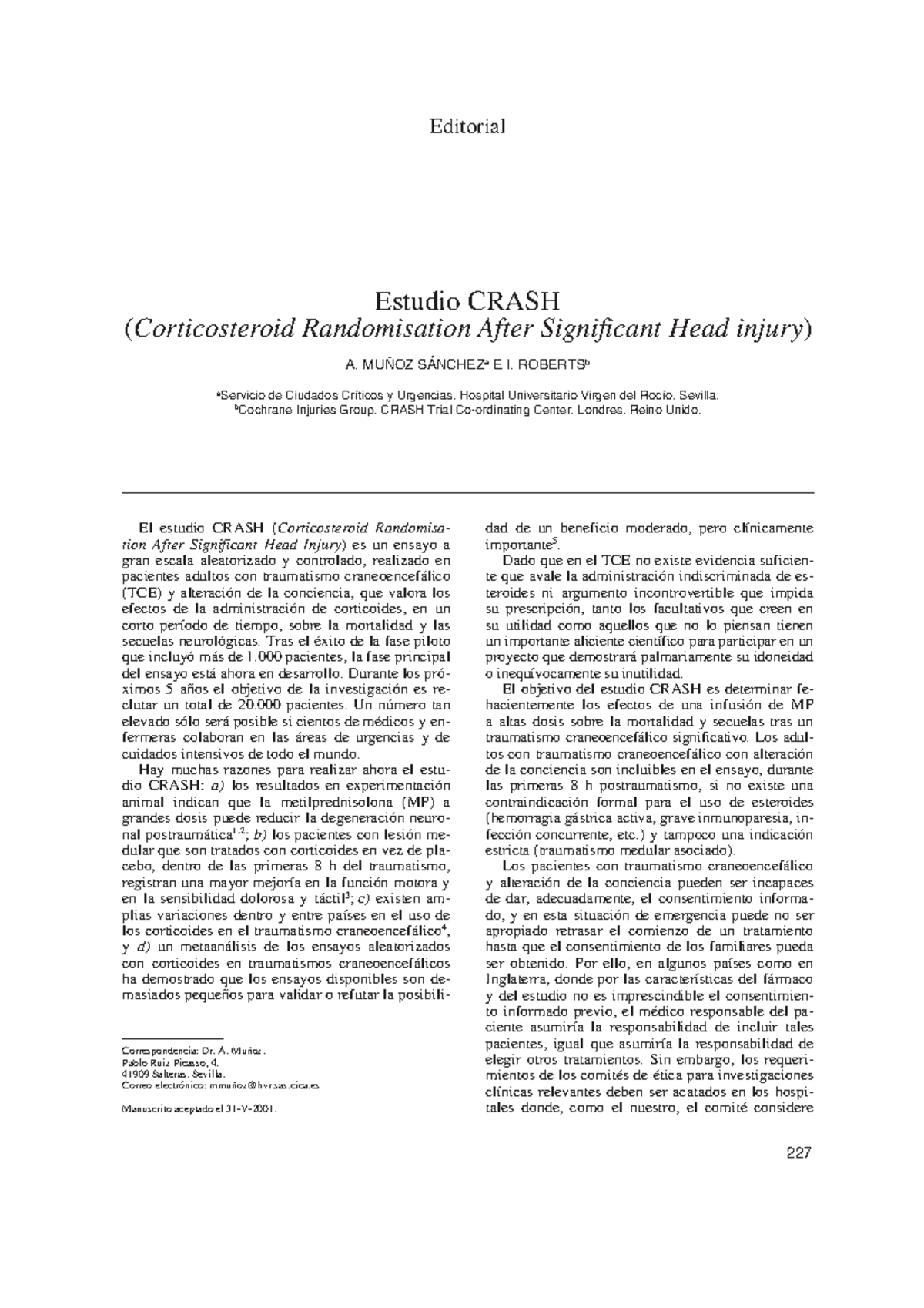 13020576 - art - 227 El estudio CRASH ( Corticosteroid Randomisa- tion ...