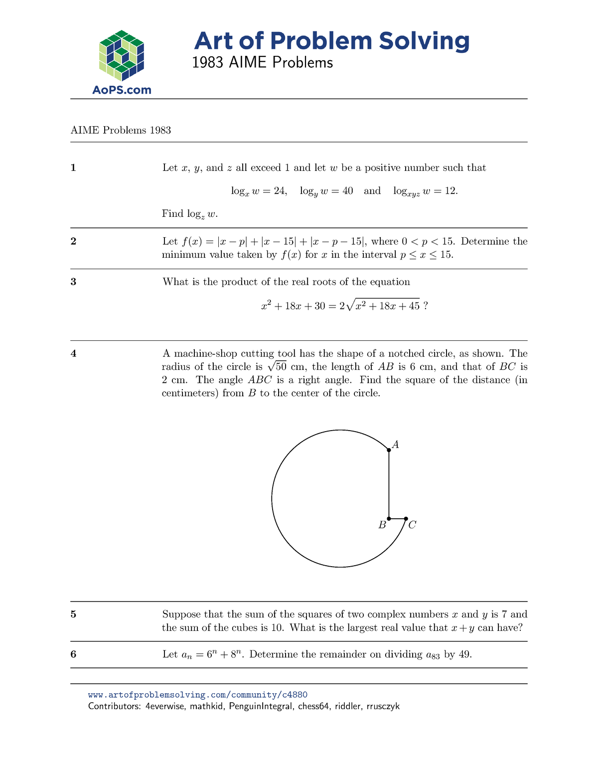 AIME(19832016 ) Practice material in Math AIME Problems 1983 1 Let