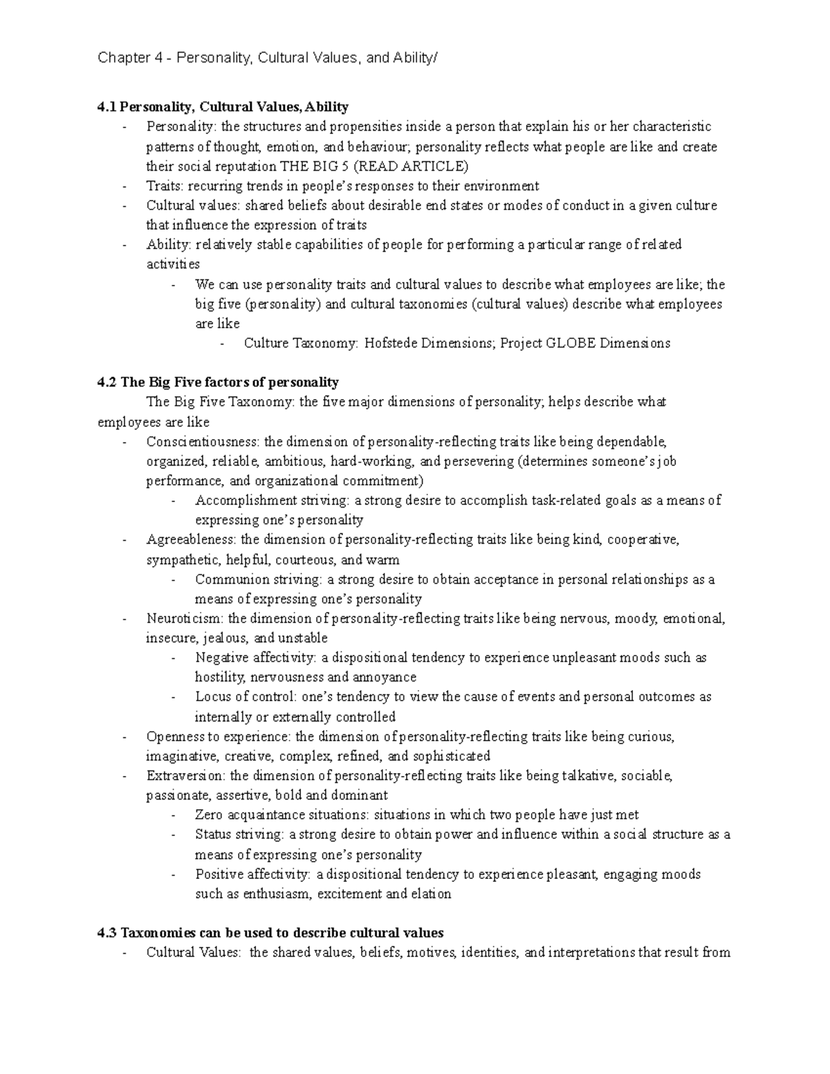 Chapter 4 - Lecture notes (slides+textbook) - Chapter 4 - Personality ...