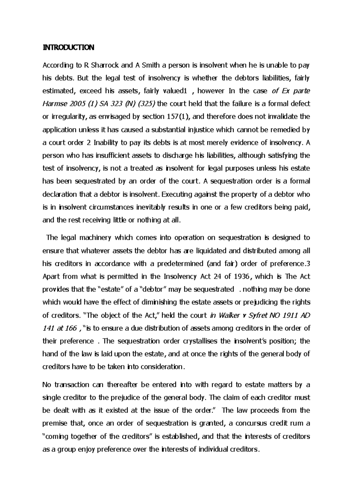 Introduction insolvency - INTRODUCTION According to R Sharrock and A ...
