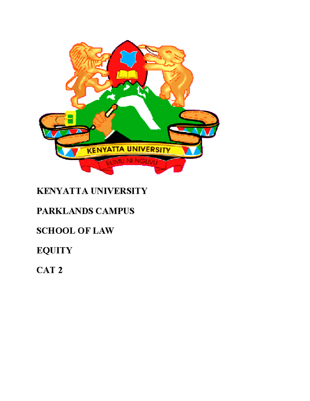 LAW OF Equity - KENYATTA UNIVERSITY PARKLANDS CAMPUS SCHOOL OF LAW ...