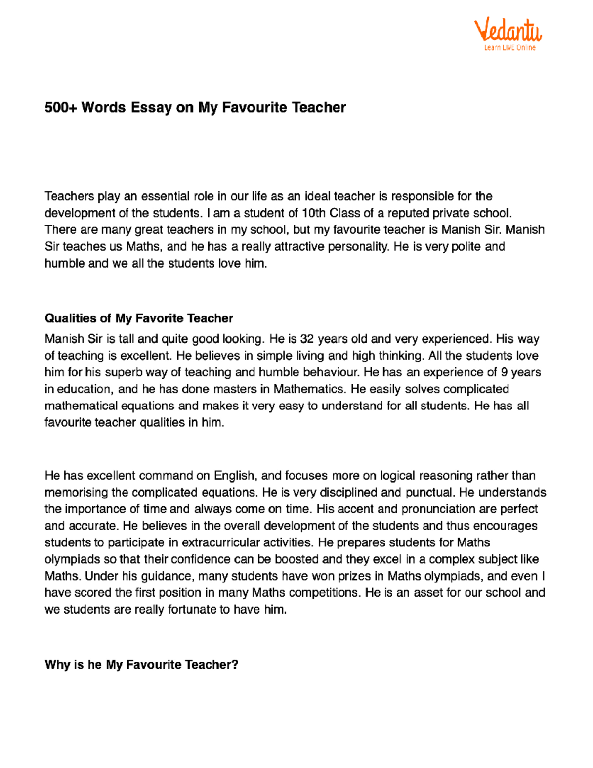 teacher essay for students