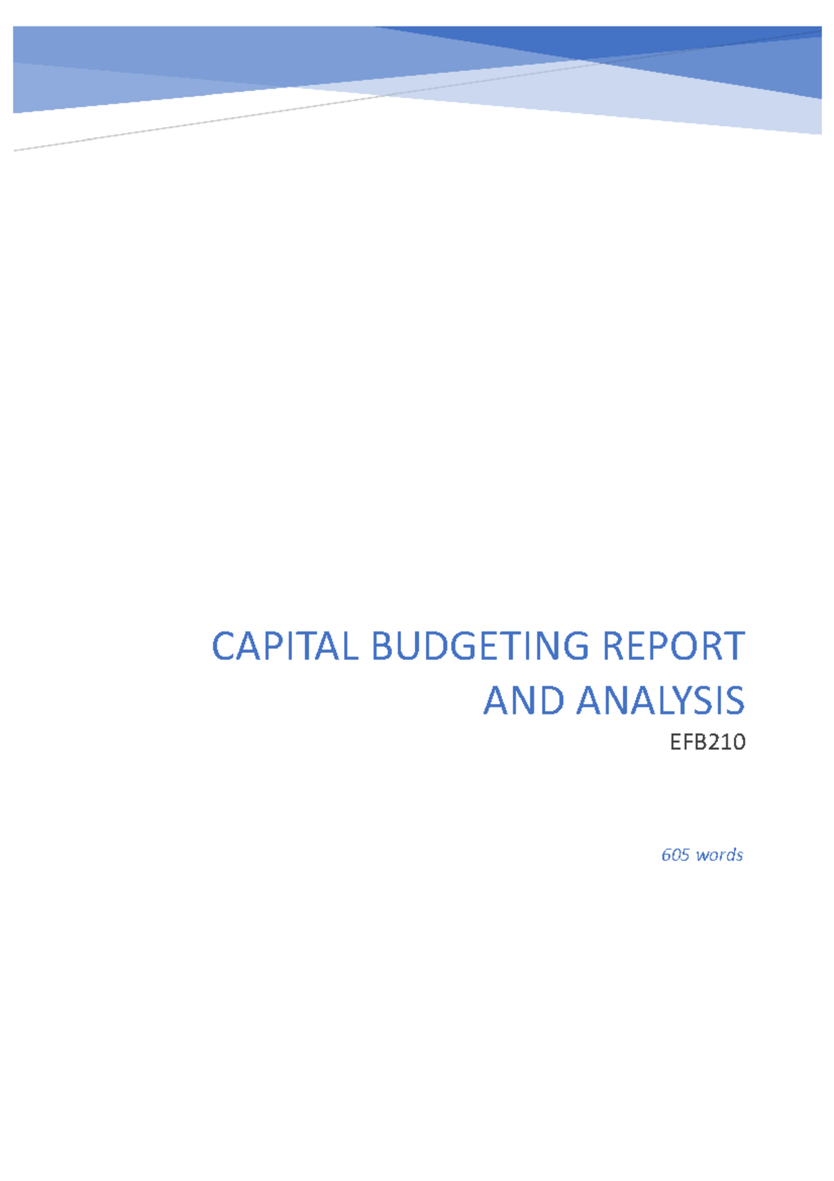 efb210 capital budgeting assignment