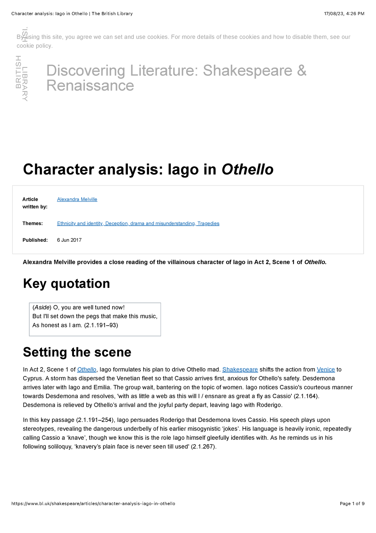 othello iago character analysis essay