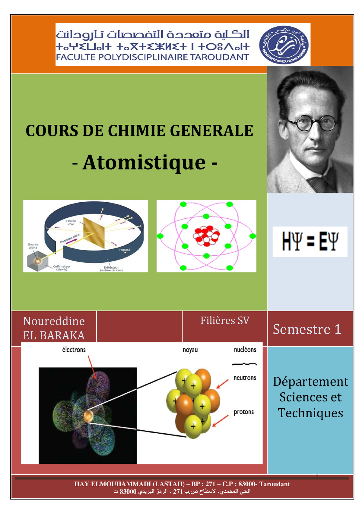 Atomistique-Seance 1-2020 - Noureddine EL BARAKA ####### Filières SV ...