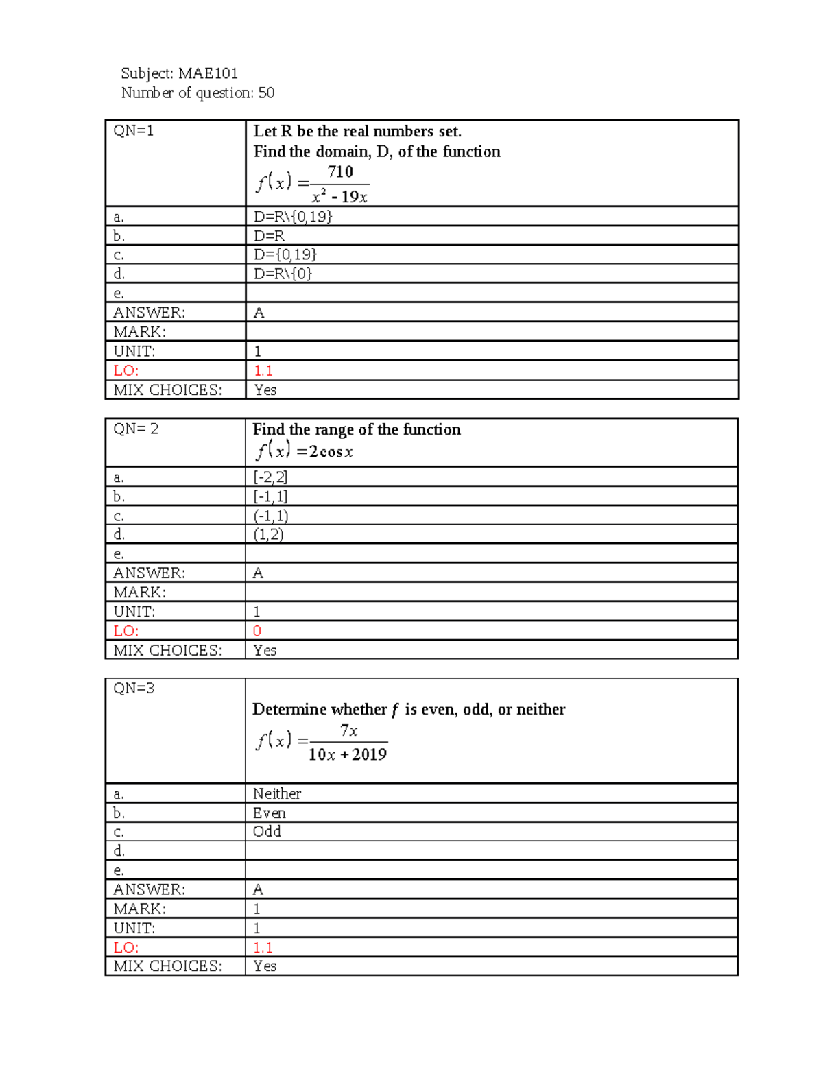 TEST GTDS Sample 4 - MAE - Subject: MAE Number of question: 50 ...