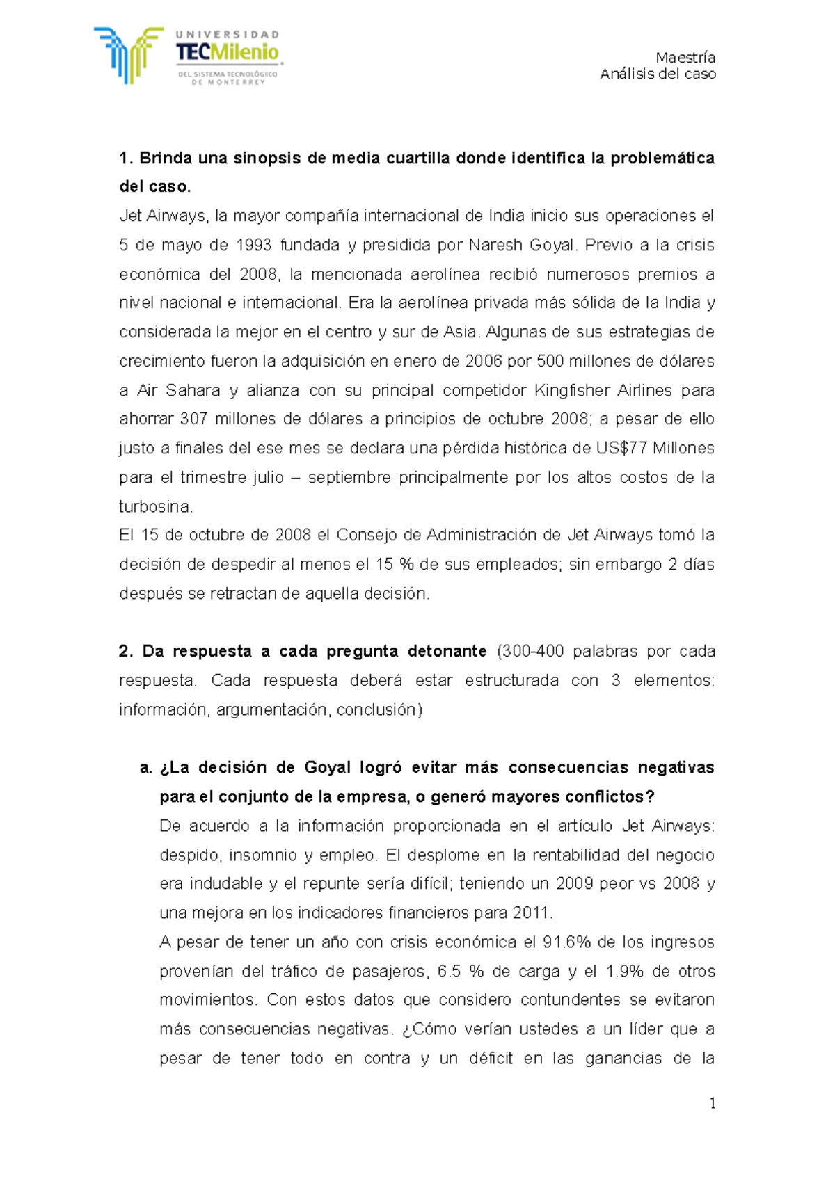 ACT1 Analisis DE CASO Actividad 1 Análisis del caso Brinda una