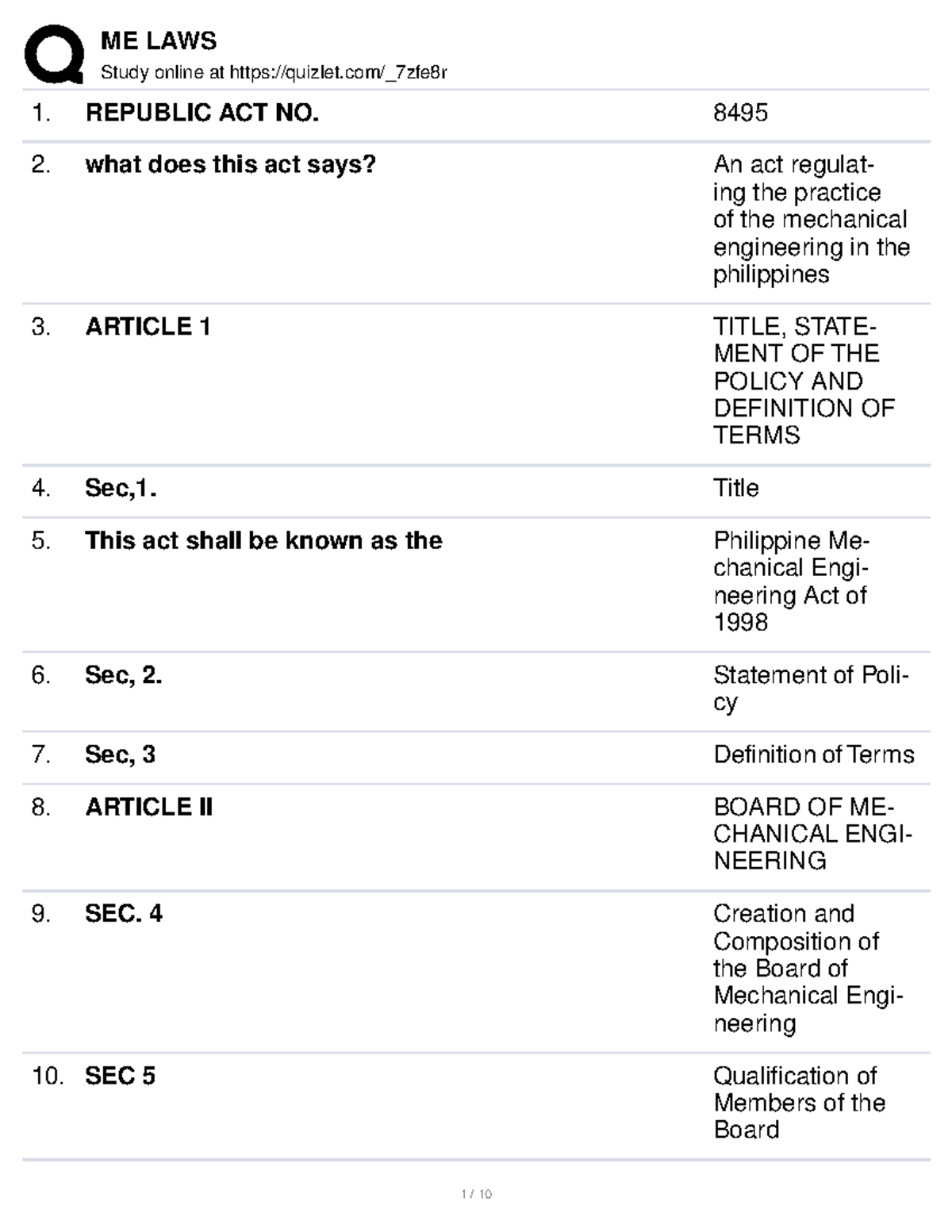 Flash Card Study online at quizlet/_7zfe8r REPUBLIC ACT NO. 8495 An