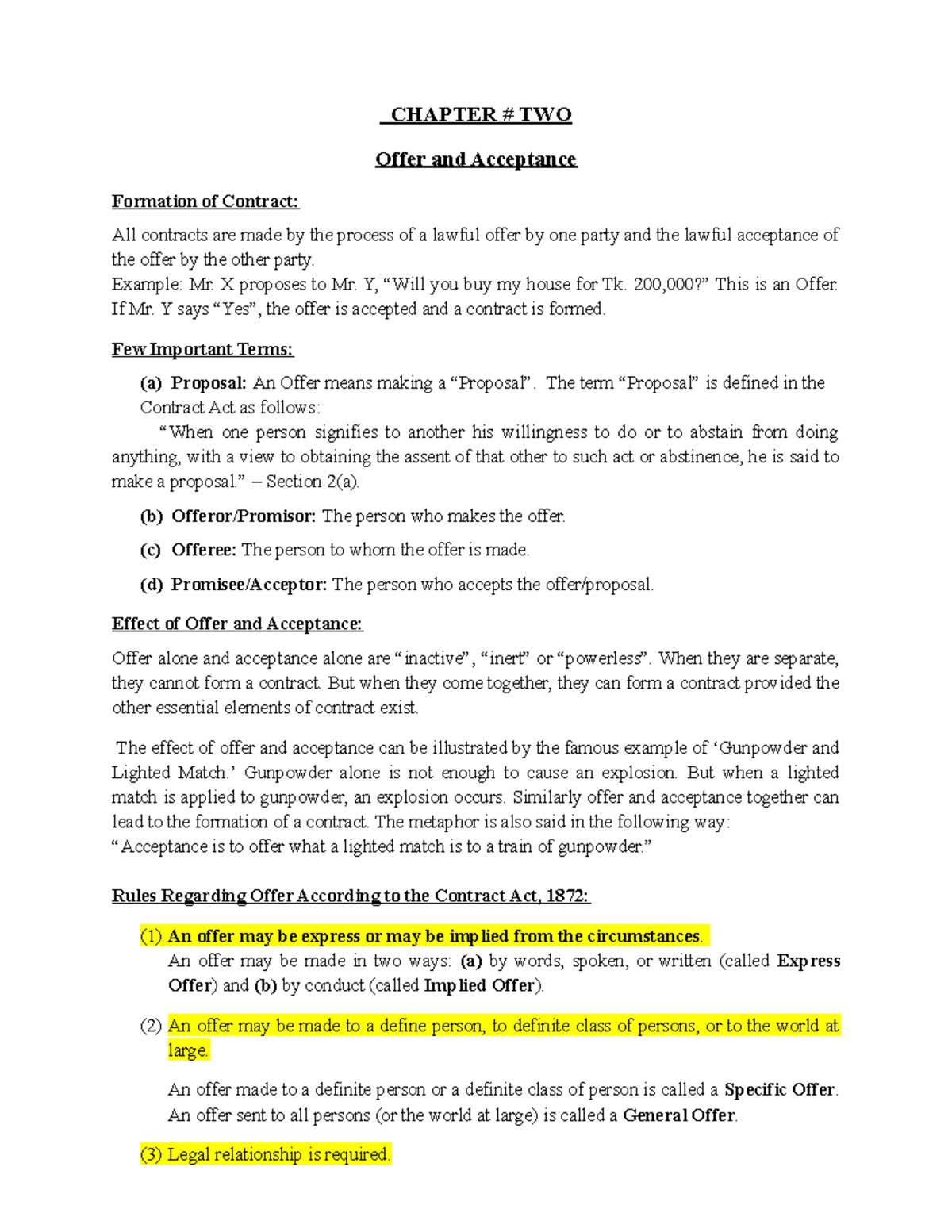 Business Law 2 Offer and Acceptance - CHAPTER # TWO Offer and ...