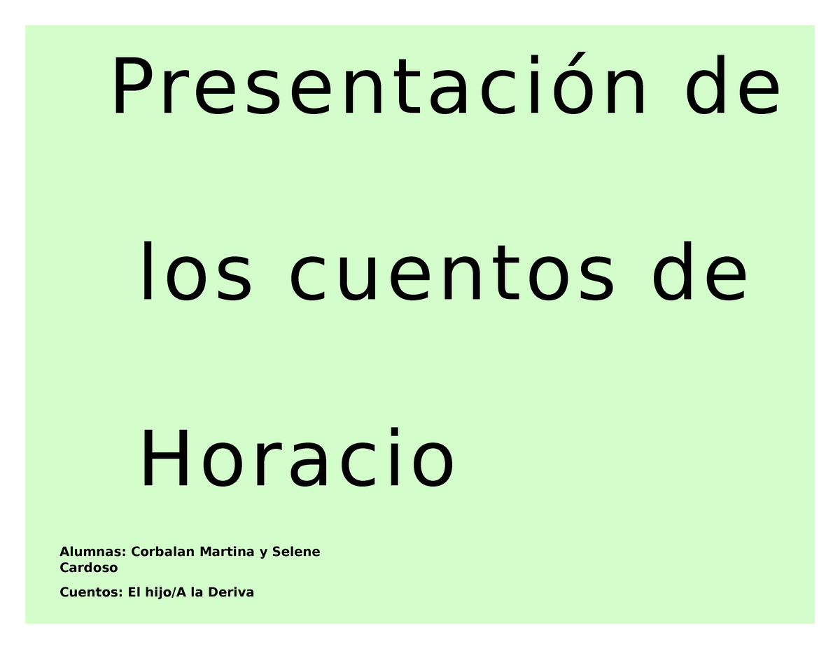 El Hijo- Horacio Quiroga - Presentación De Los Cuentos De Horacio ...