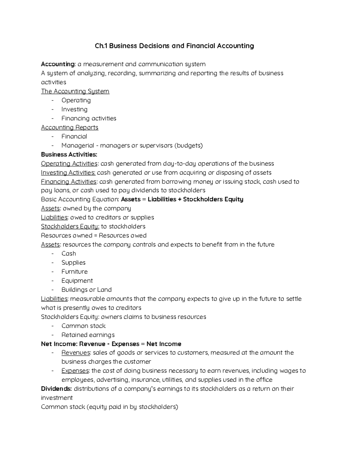 Ch.1 Business Decisions and Financial Accounting - Ch Business ...