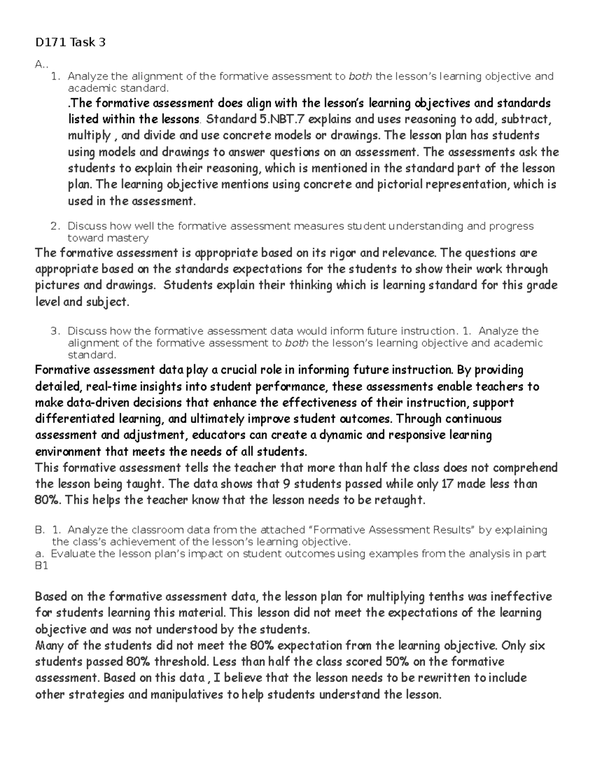 D171 Task 3 - PRACTICE - D171 Task 3 A.. 1. Analyze The Alignment Of ...