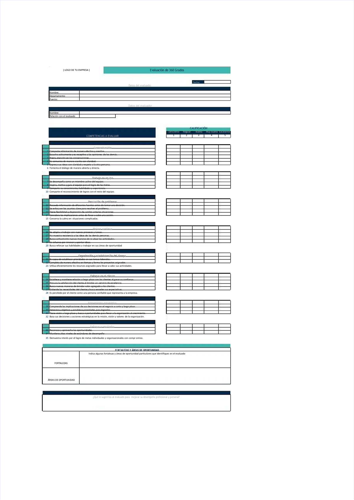 Formato 360 Grados - [ LOGO DE TU EMPRESA ] Evaluación De 360 Grados ...