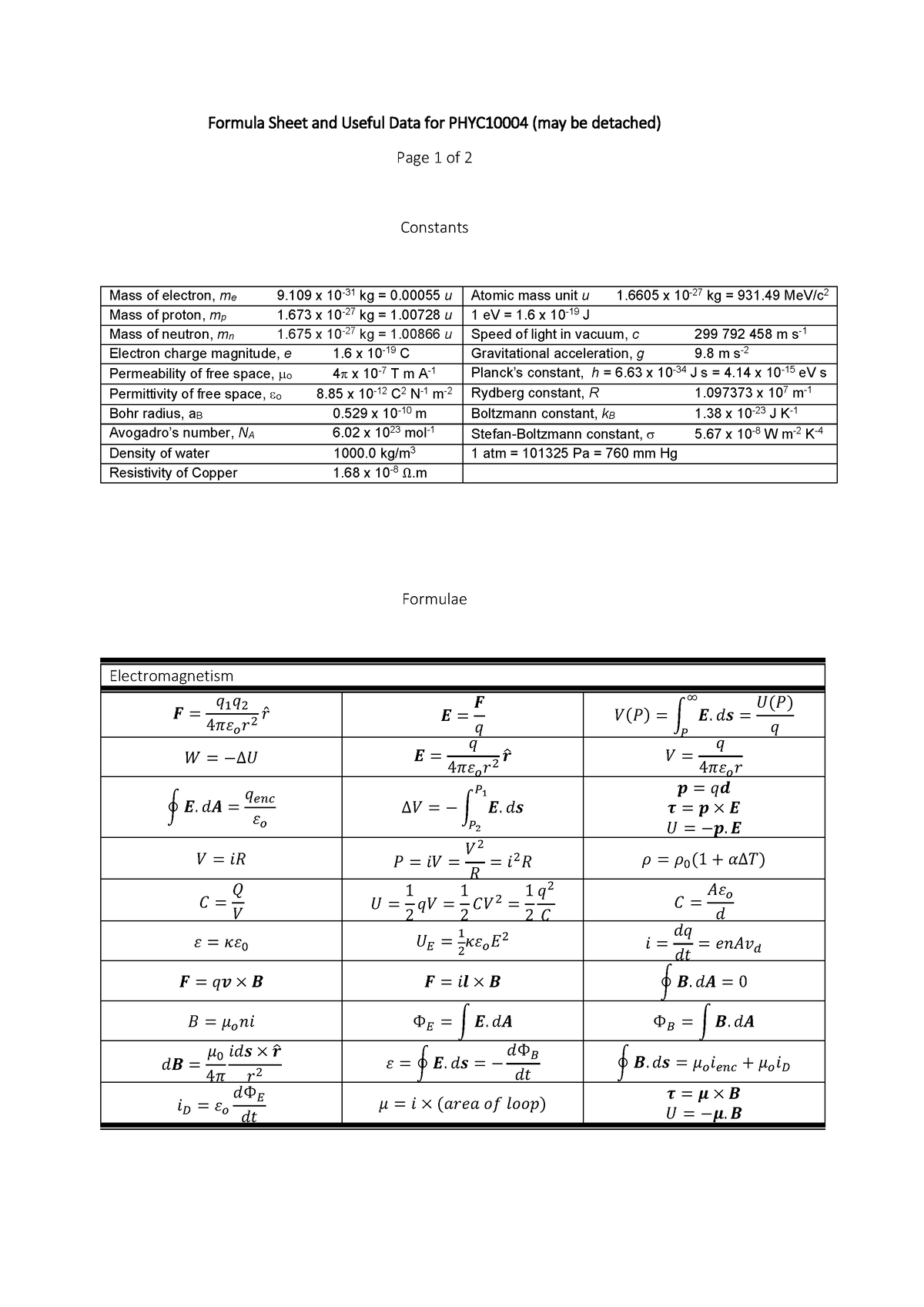 2021-phyc10004-formula-sheet-formula-sheet-and-useful-data-for-phyc