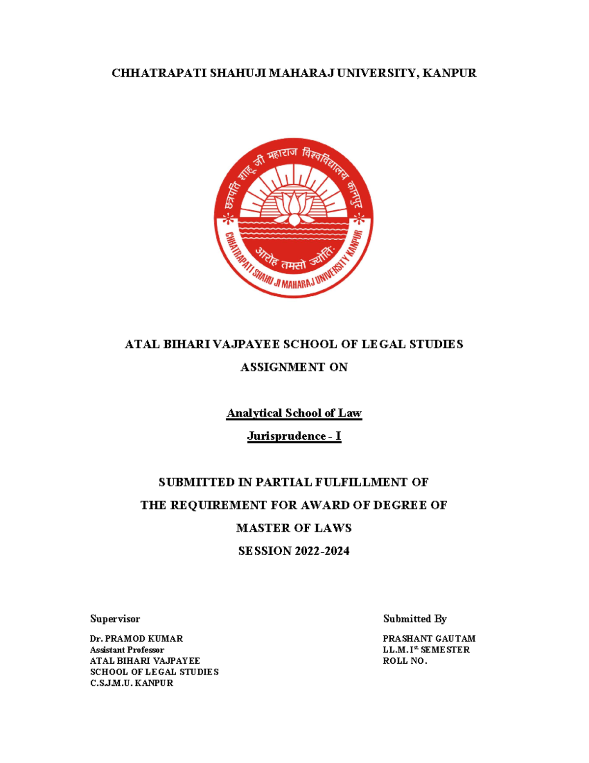 Analytical School of Law - Prashant Kumar Gautam - CHHATRAPATI SHAHUJI ...
