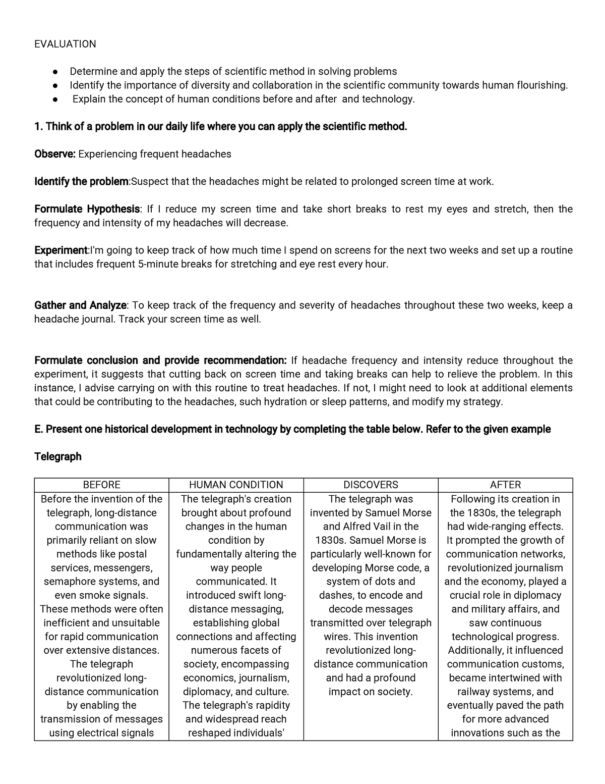 STS Activity - EVALUATION Determine and apply the steps of scientific ...