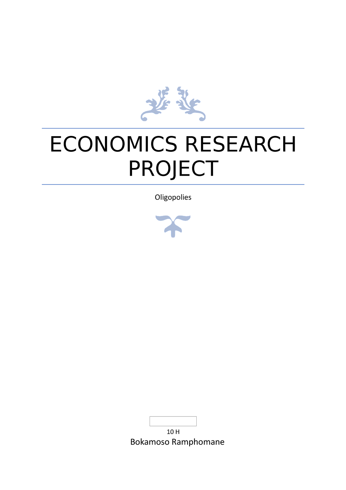 economics research project grade 10