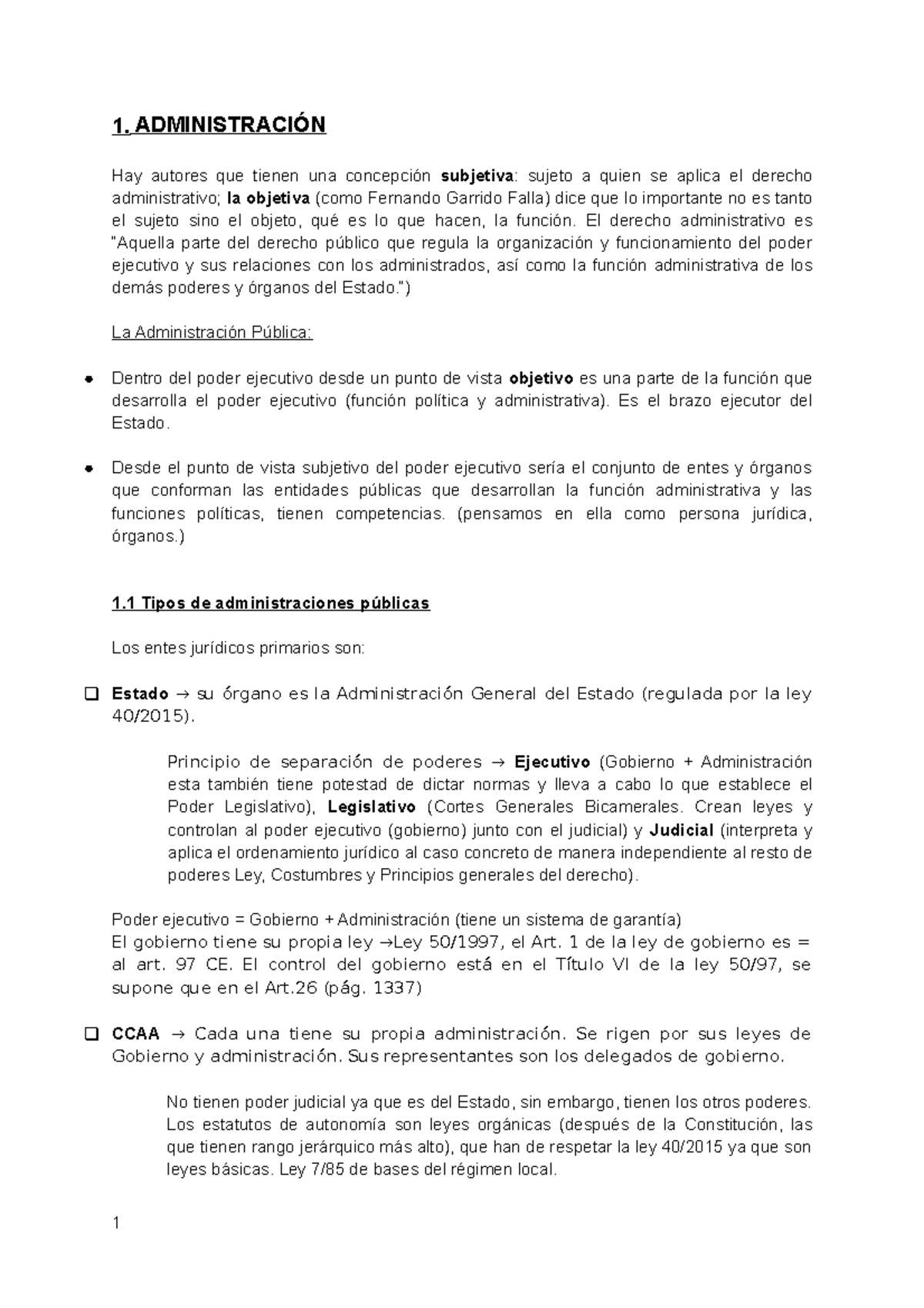 Apuntes Fundamentos Derecho Administrativo - 1. ADMINISTRACIÓN Hay ...