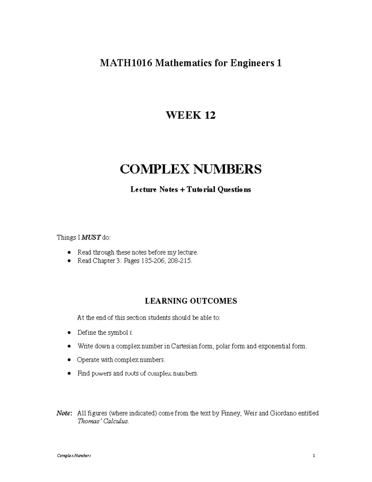 WEEK 1 14505 Engineering Mathematics 1 - Week 12 Complete Lecture Notes ...