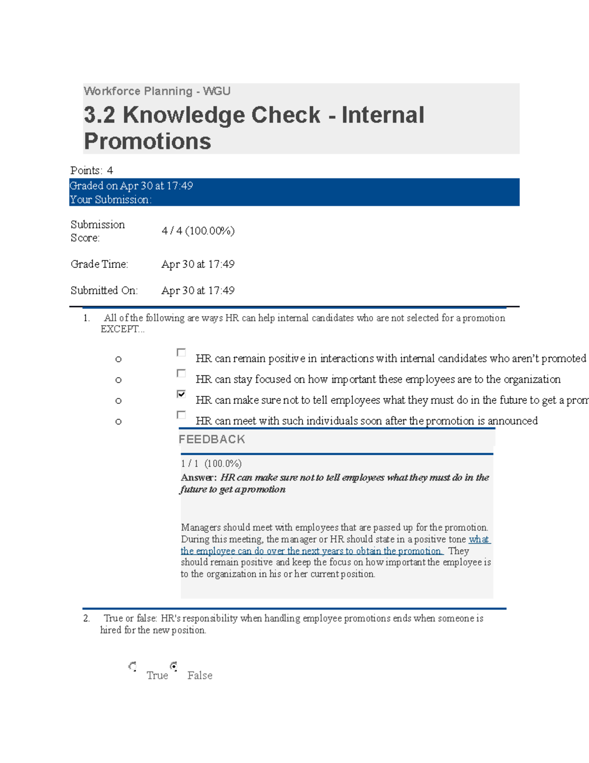 3.2 Knowledge Check - Workforce Planning - WGU 3 Knowledge Check ...