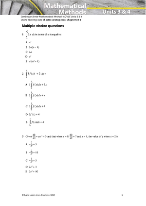Methods Calc test - ANSWER SHEET FOR MULTIPLE CHOICE Question 1 2 3 4 5 ...