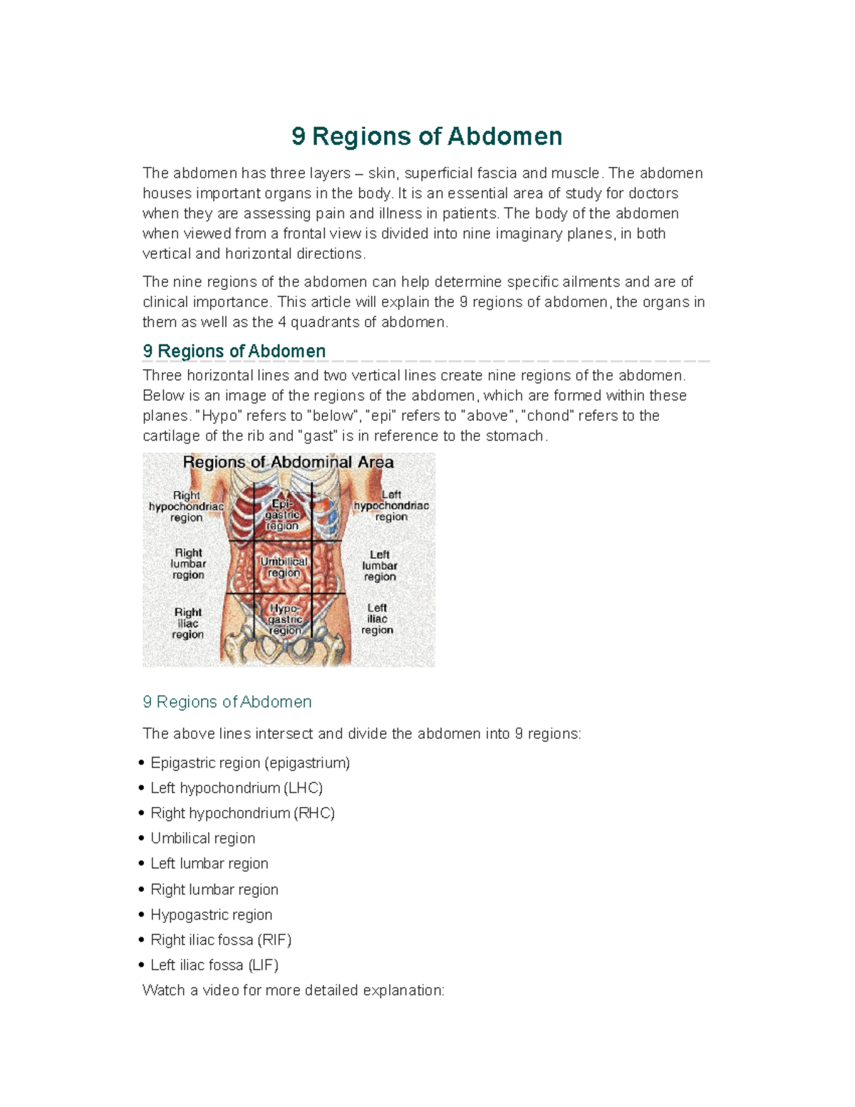 9 Regions of Abdomen - This is Human Anatomy Lecture and course work ...