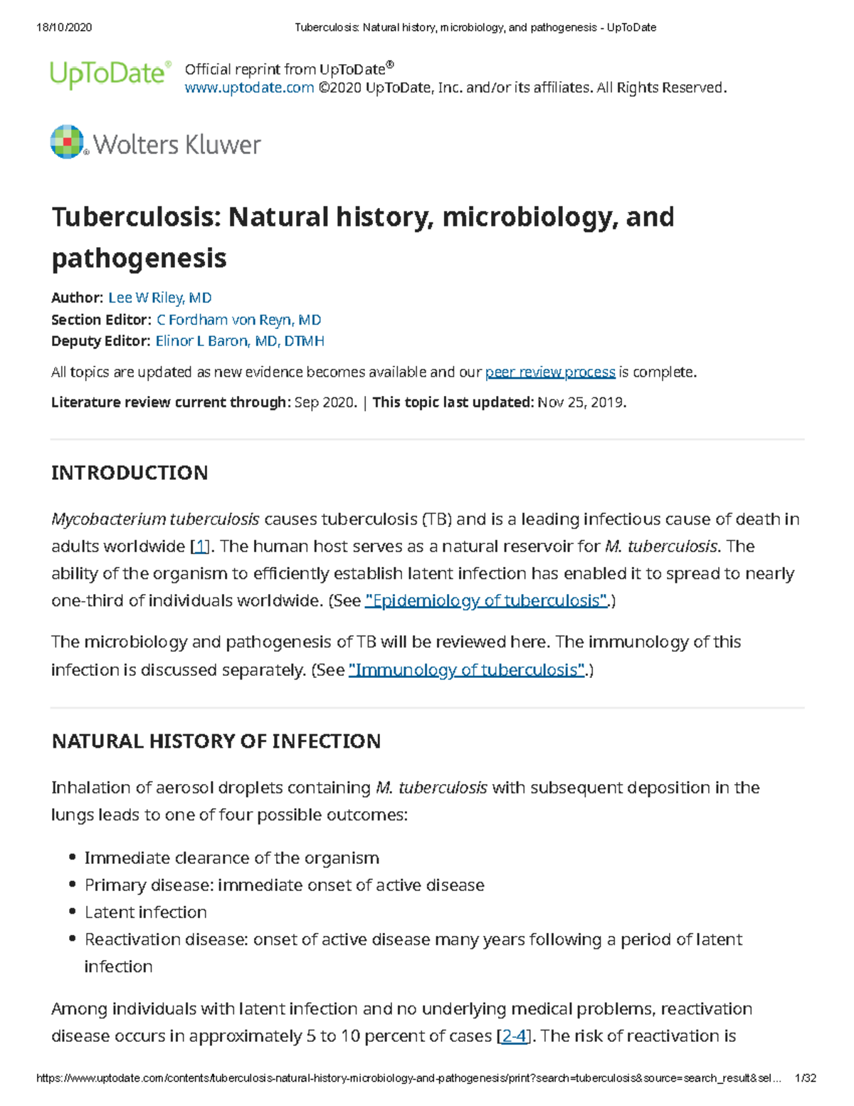 Tuberculosis Natural history, microbiology, and pathogenesis - Up To ...