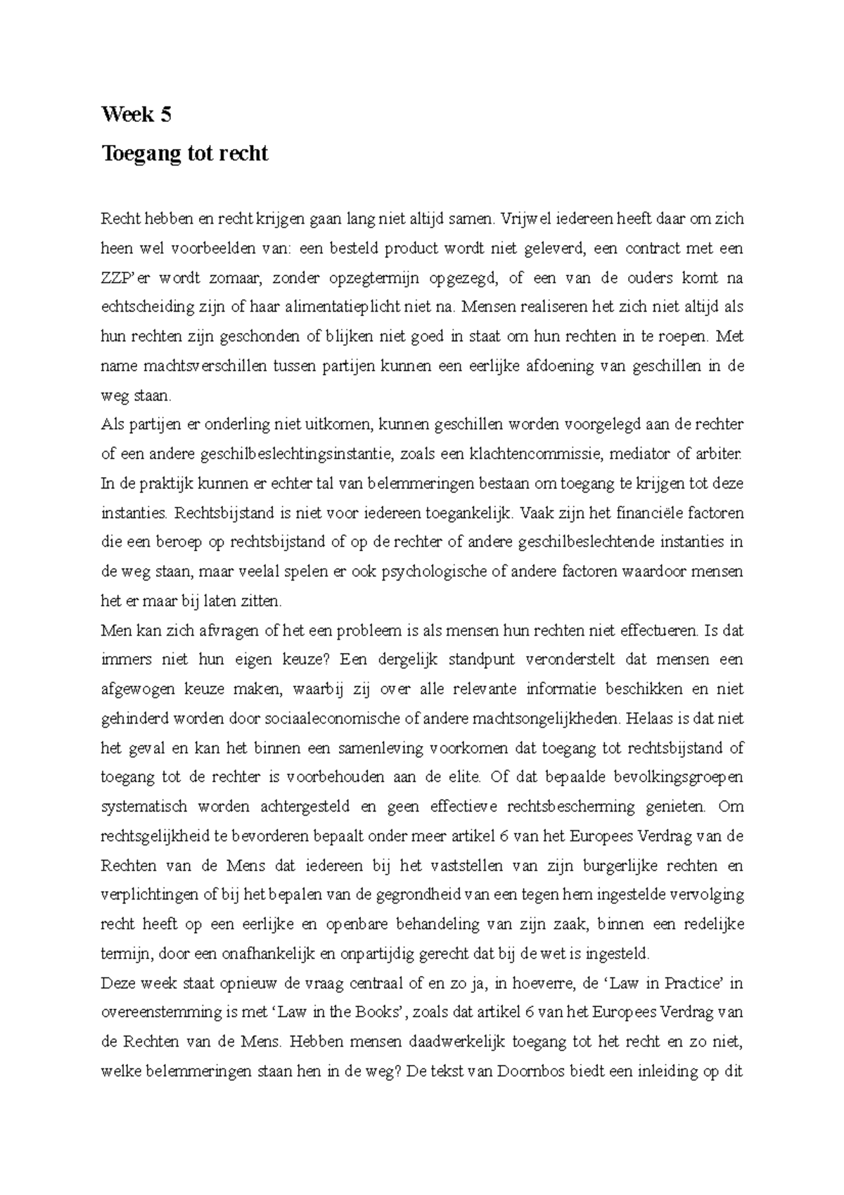 Werkboek Week 5 - Werkgroepopgaven En Notities - Week 5 Toegang Tot ...