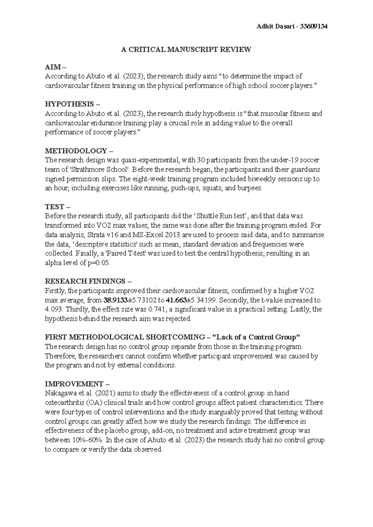 Manuscript Final - Adhit Dasari - 33609134 A CRITICAL MANUSCRIPT REVIEW ...