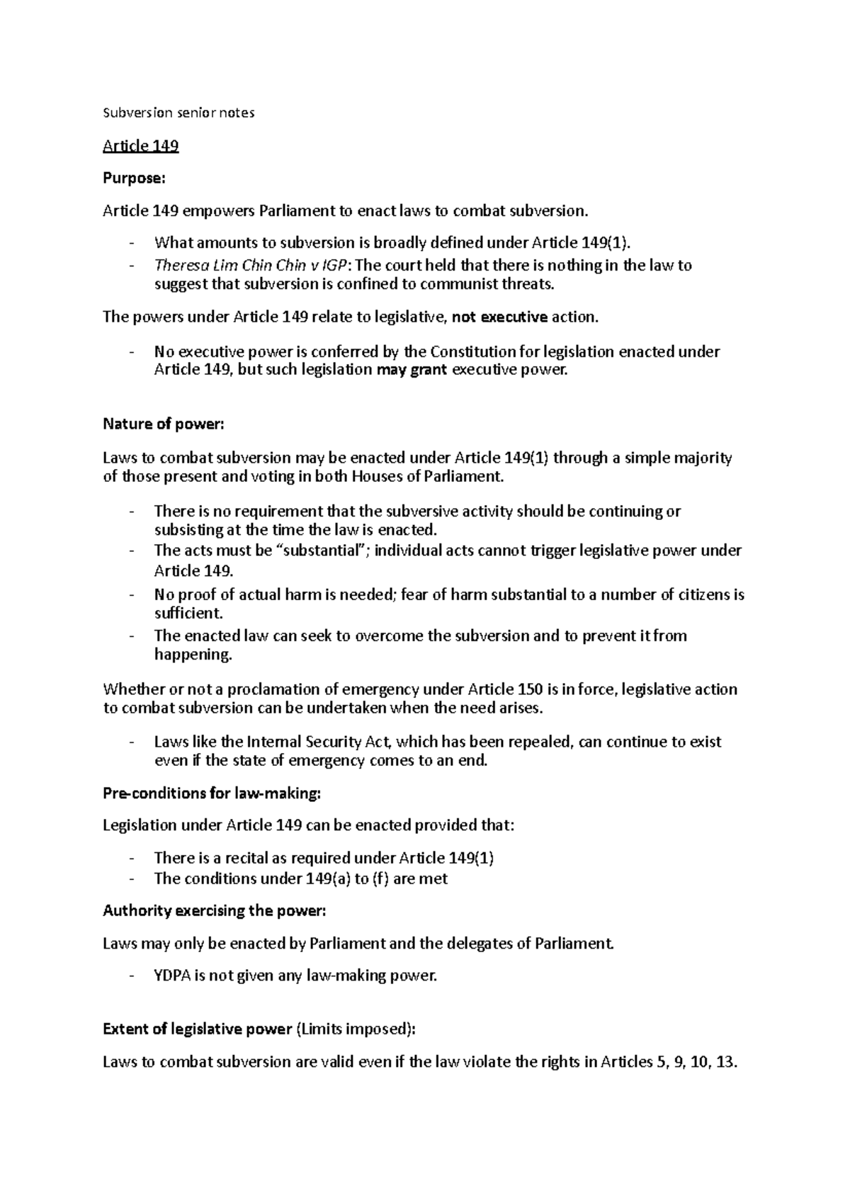 Subversion 1 Notes - Summary Constitutional and Administrative Law I ...