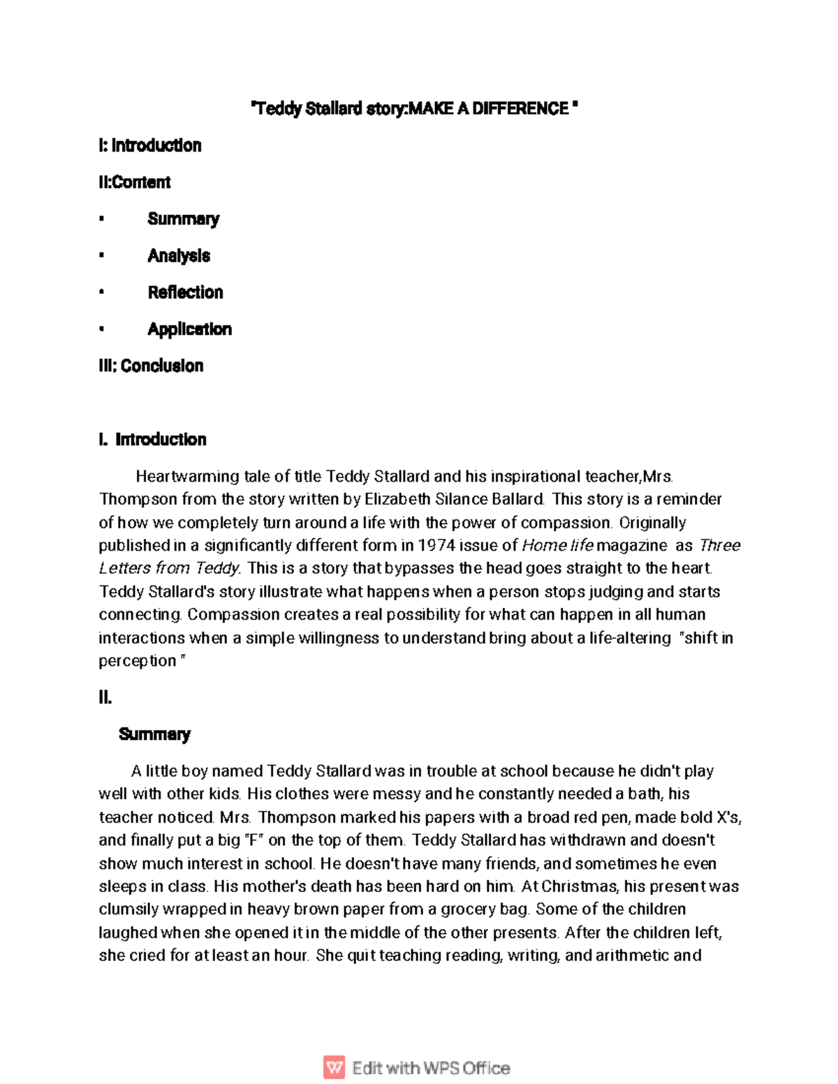 Ed1teddy Stallard "Teddy Stallard storyMAKE A DIFFERENCE " I