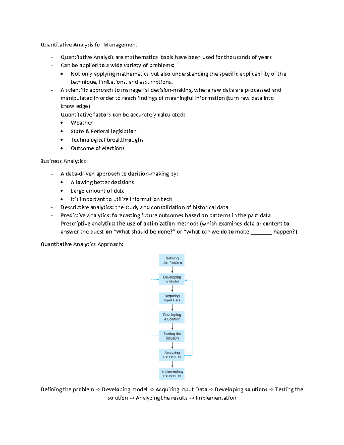 ISOM 201 Class 3 Intro to Quantitative Analysis Quantitative Analysis for Management