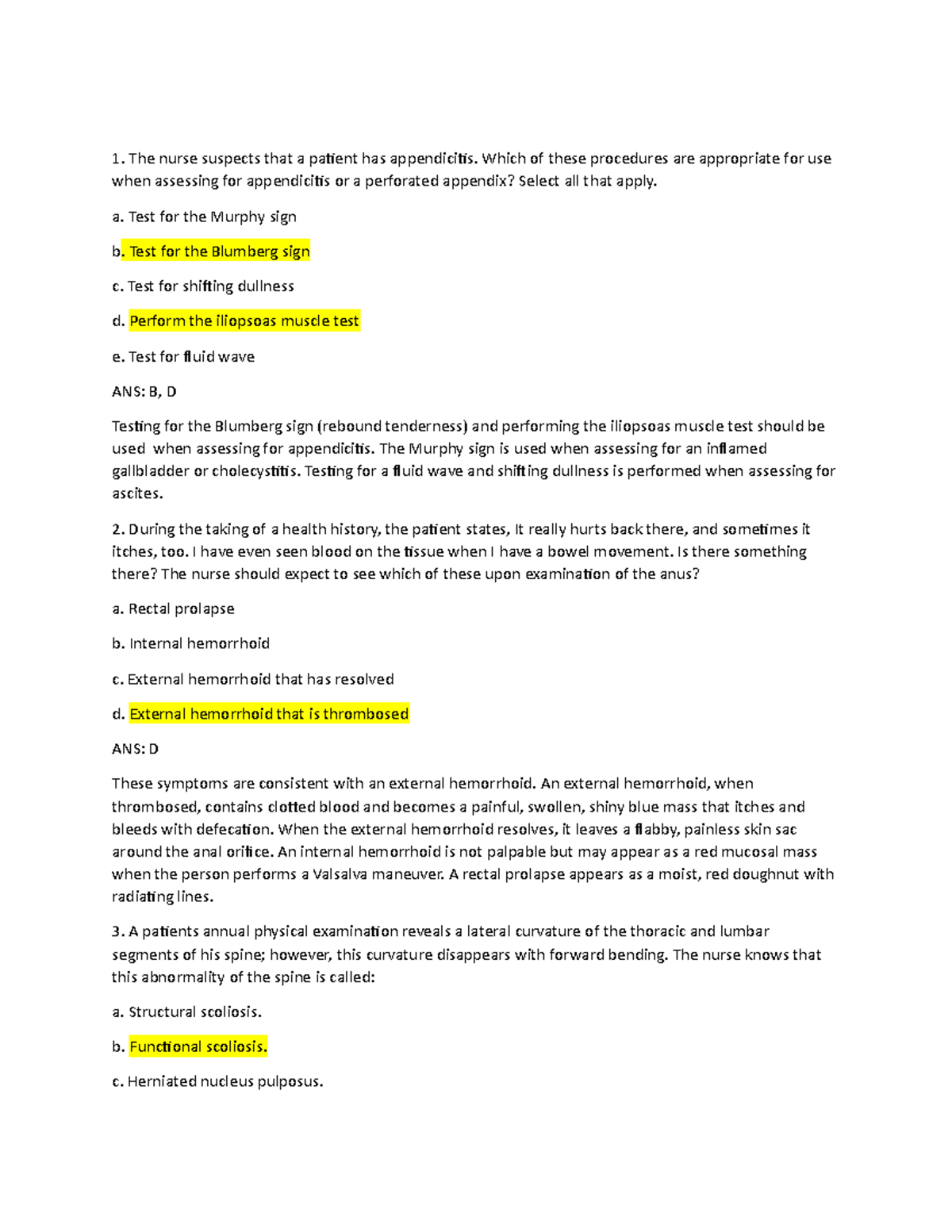 HA exam 2 prep Final - This are past random questions put together in ...