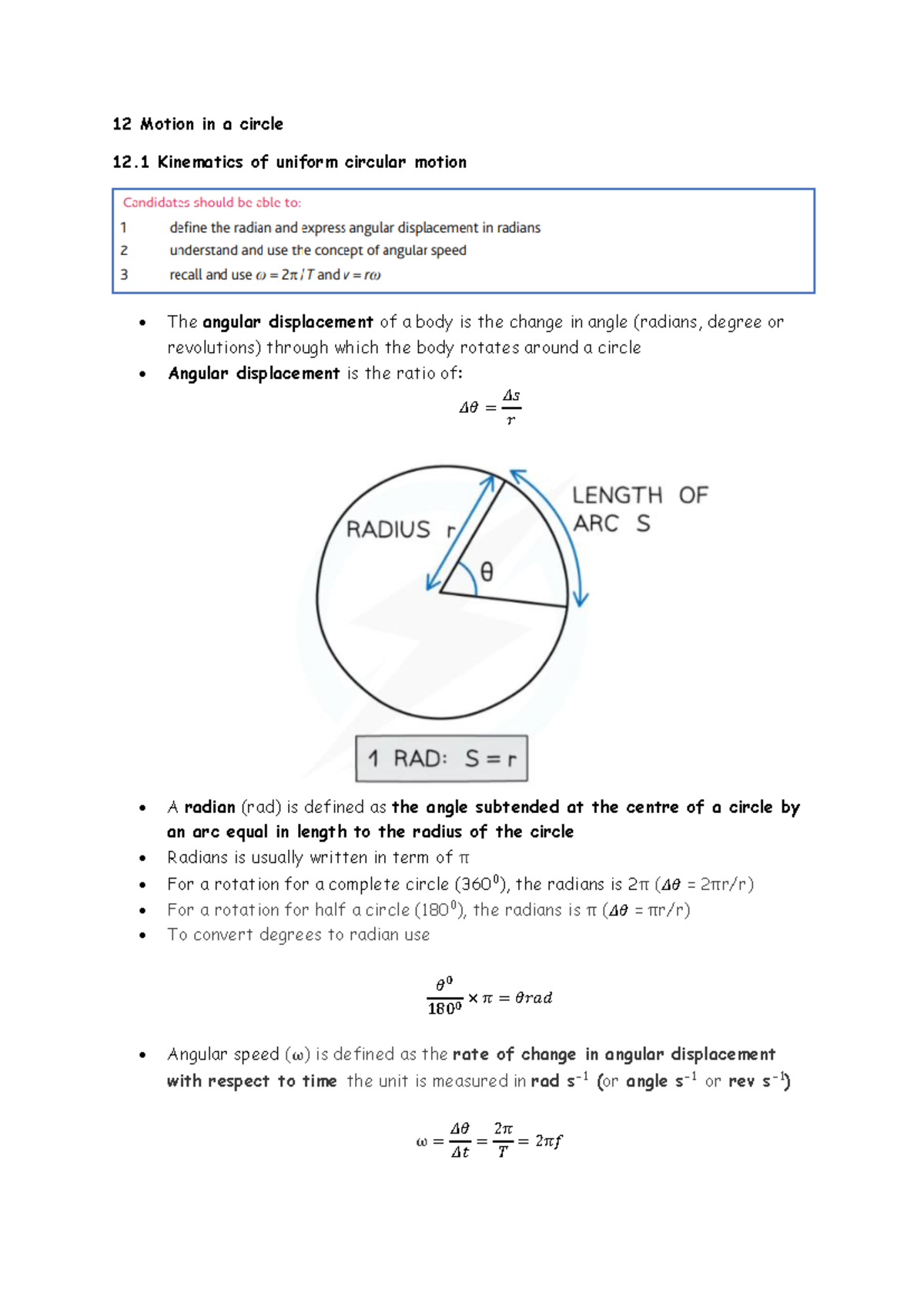 Chapter 12 Motion in a Circle 1 - 12 Motion in a circle 12 Kinematics ...