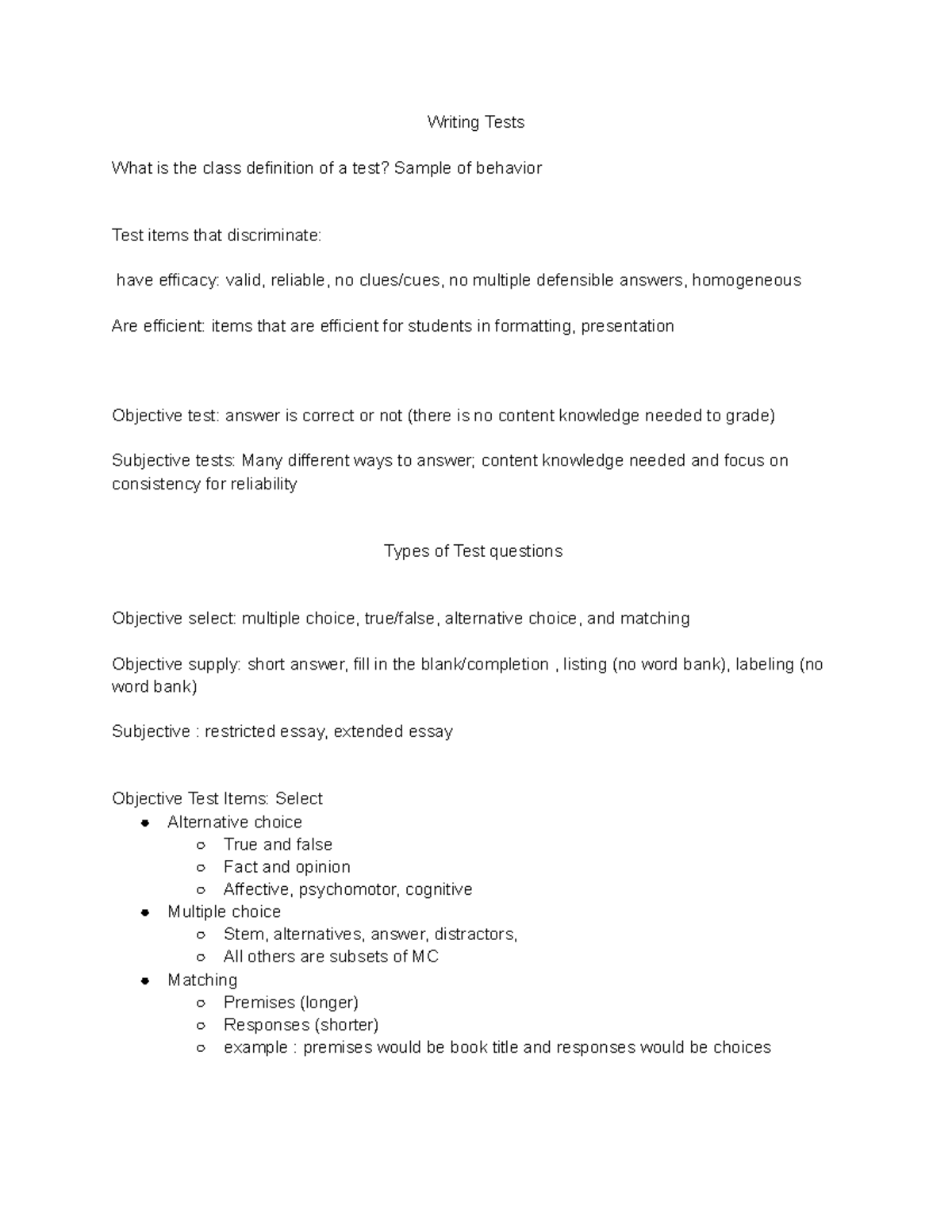 Writing test items assignment Writing Tests What is the class