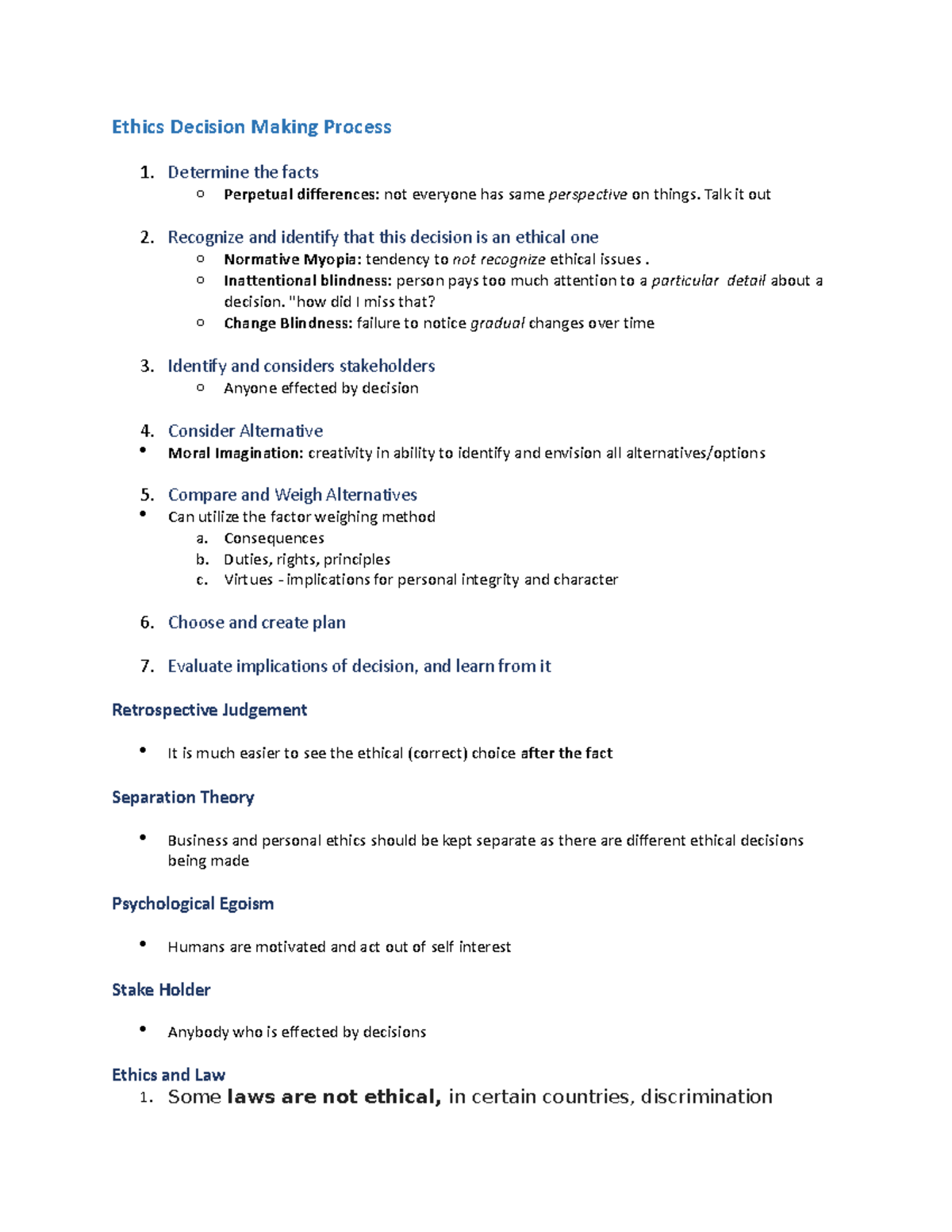 Ethics Decision Making Process - Determine the facts o Perpetual ...