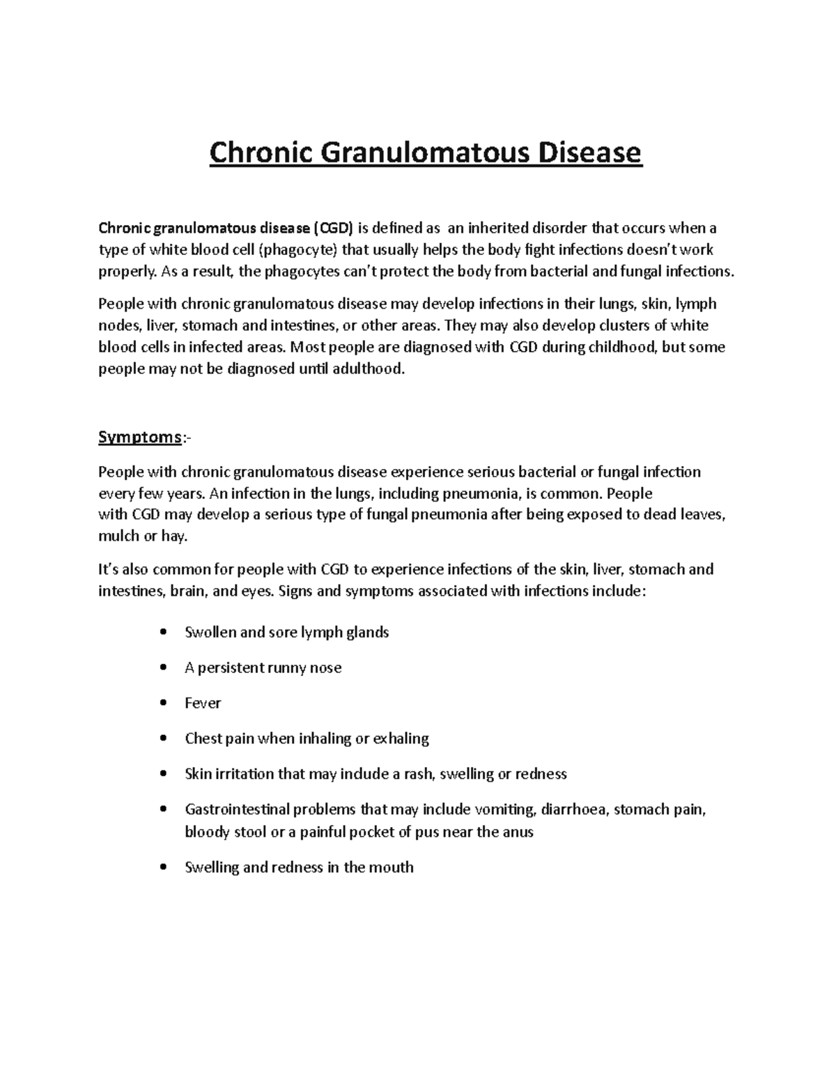 Chronic granulomatous disease 5 - Chronic Granulomatous Disease Chronic ...