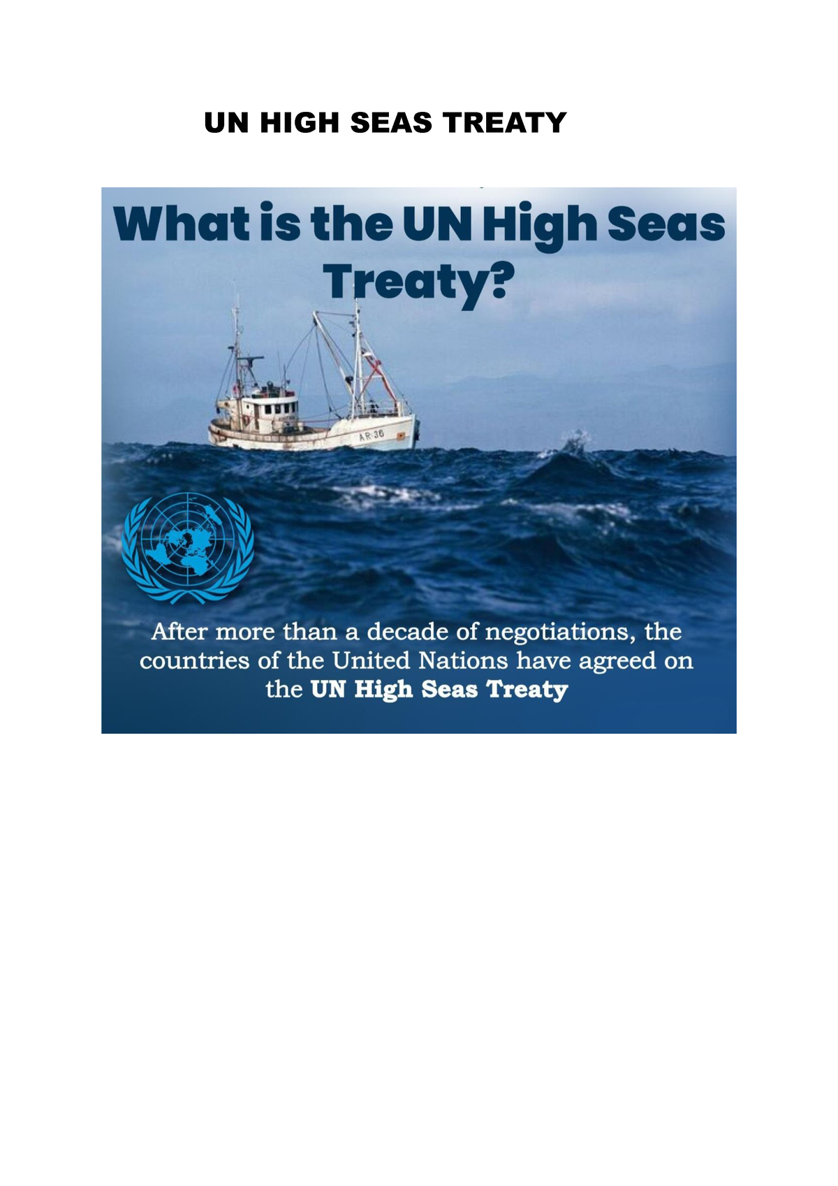 UN HIGH SEAS Treaty INTERNATIONAL RELATIONS Environmental Sciences