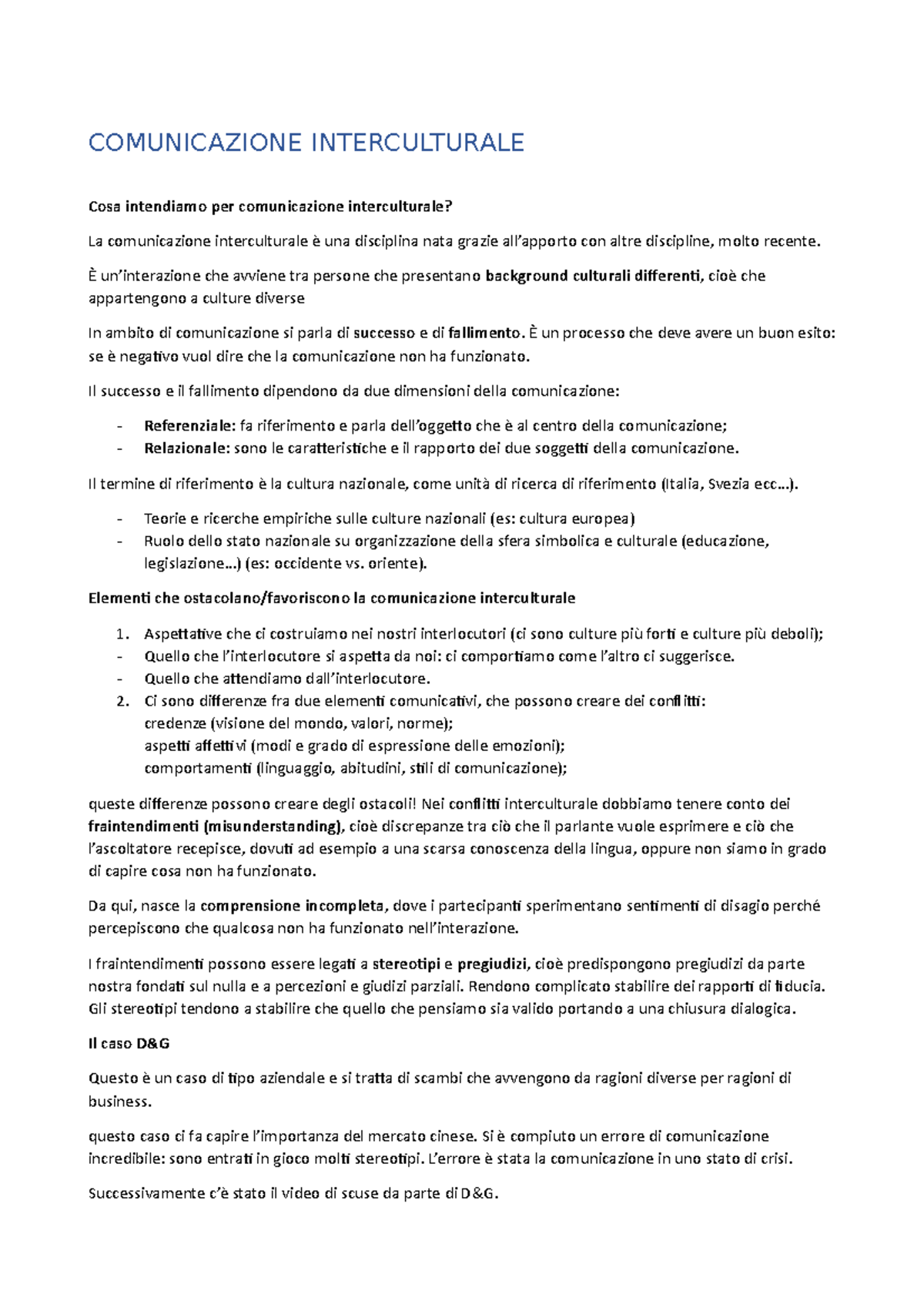 Comunicazione interculturale appunti COMUNICAZIONE INTERCULTURALE