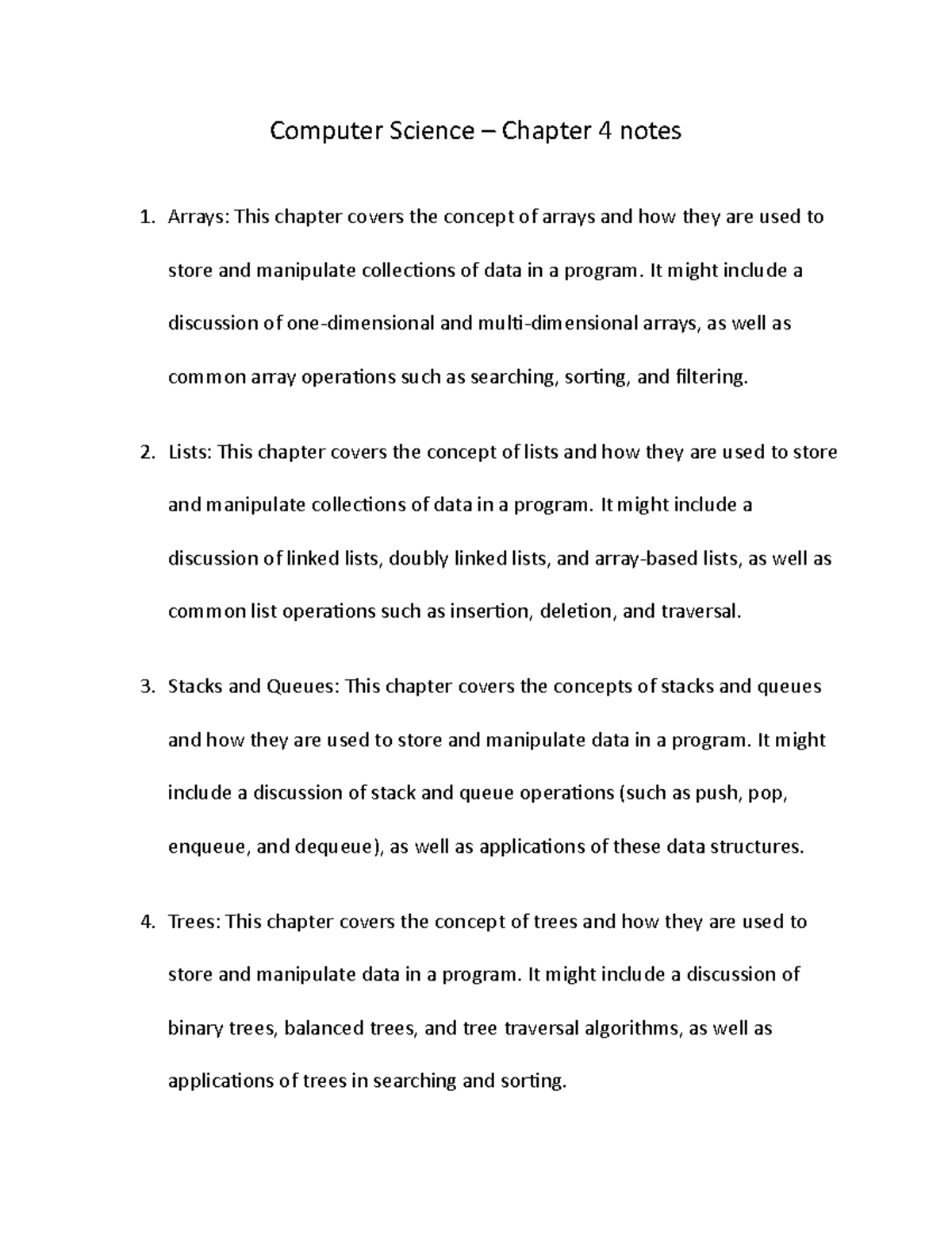 Comp Sci Ch.4 notes - This document goes over key elements and ...