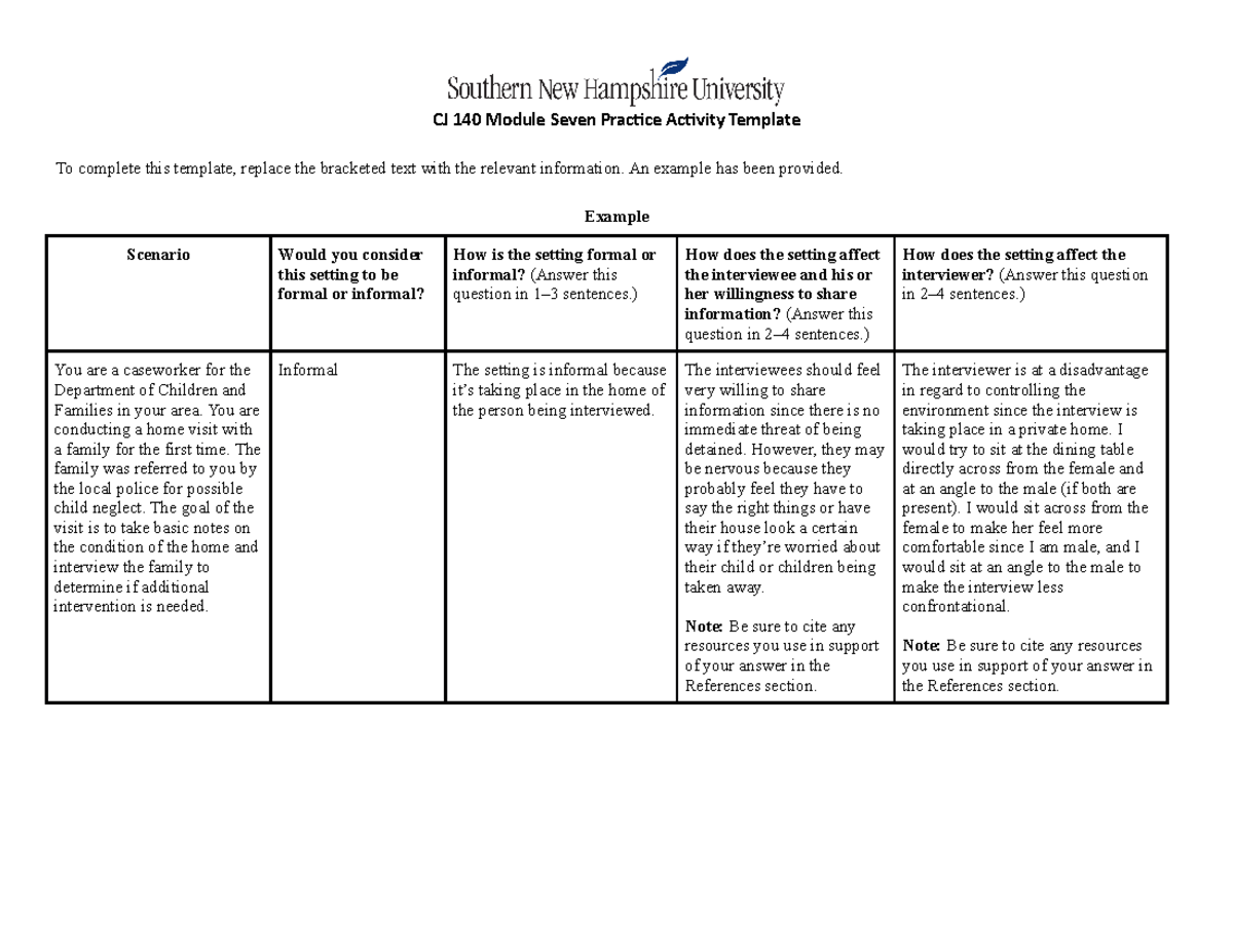 7-1 Practice Activity Interview Setting - CJ 140 Module Seven Practice ...