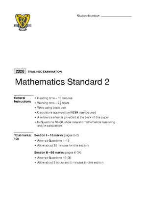2019 End of Course Mathematics Standard Exam - Student Number ...
