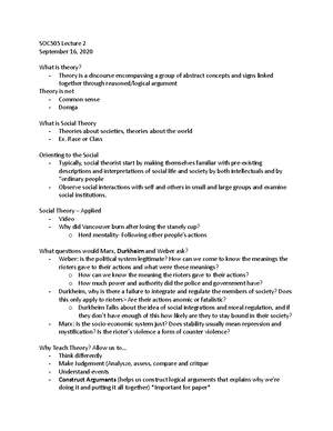 SOC505 Week 2 - Lecture Notes Week 2 - SOC505 Week 2 What Is Theory ...