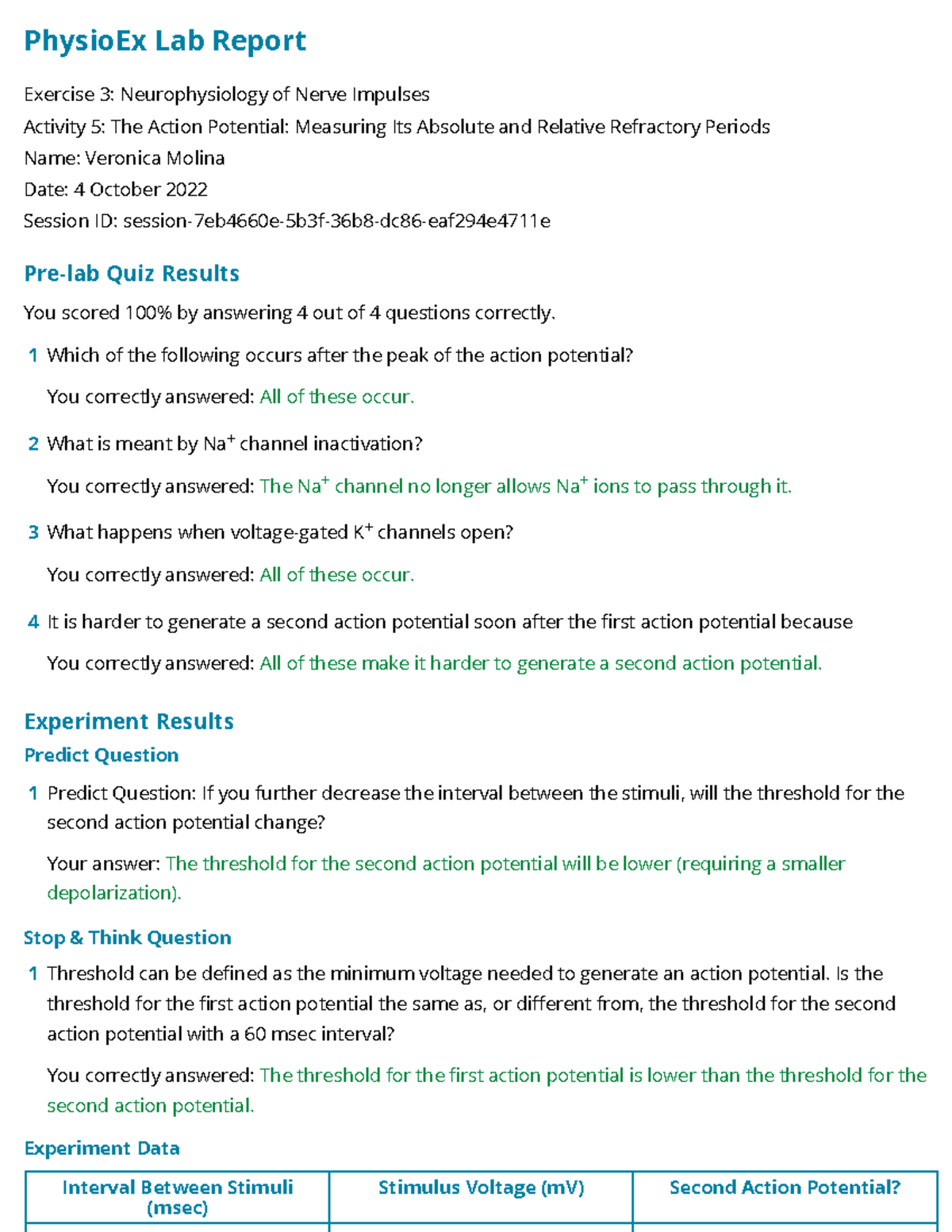Exercise 3 Activity 5 The action potential: measuring its absolute and ...