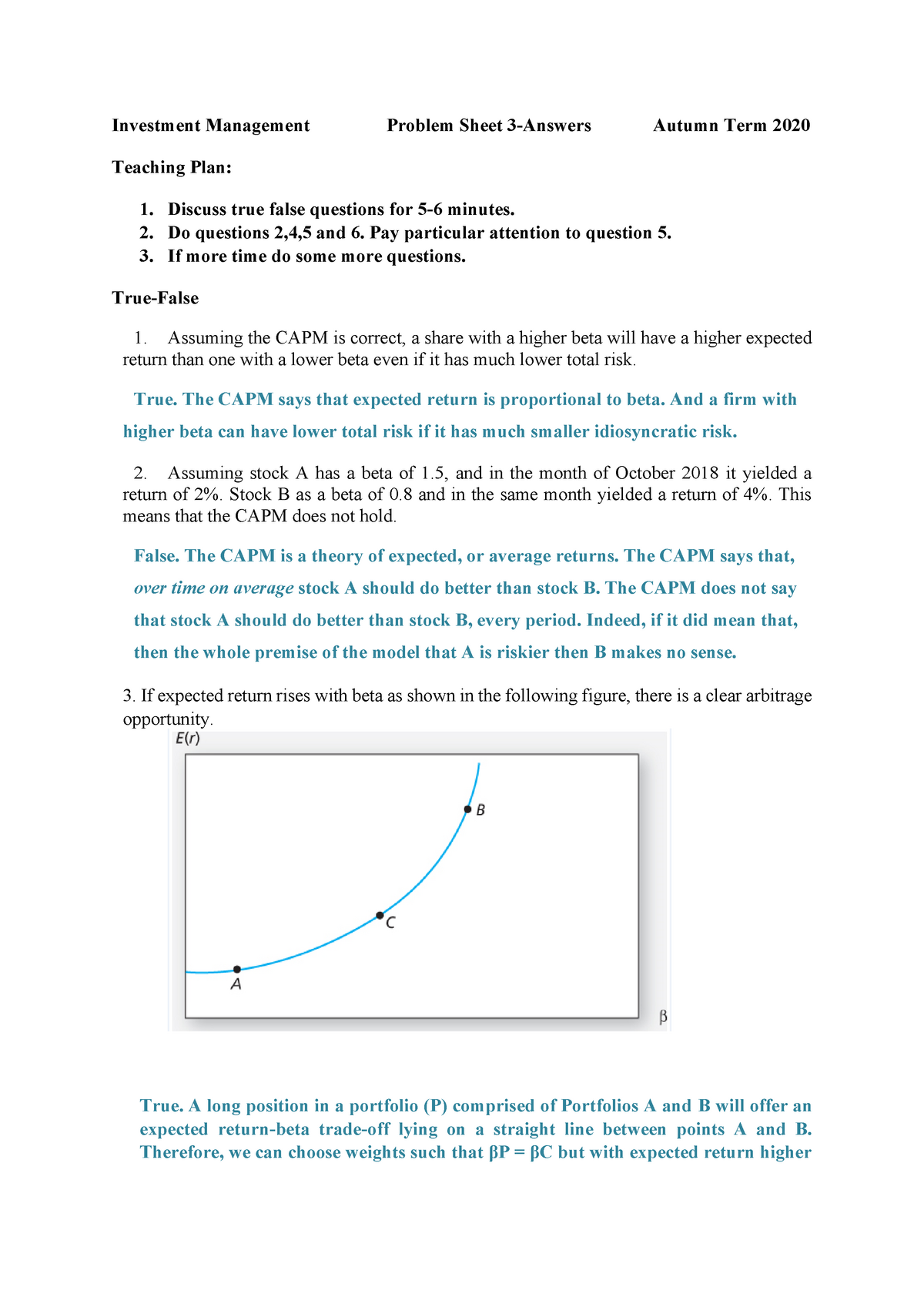 Problem Set 3 Solutions - Investment Management Problem Sheet 3-Answers ...