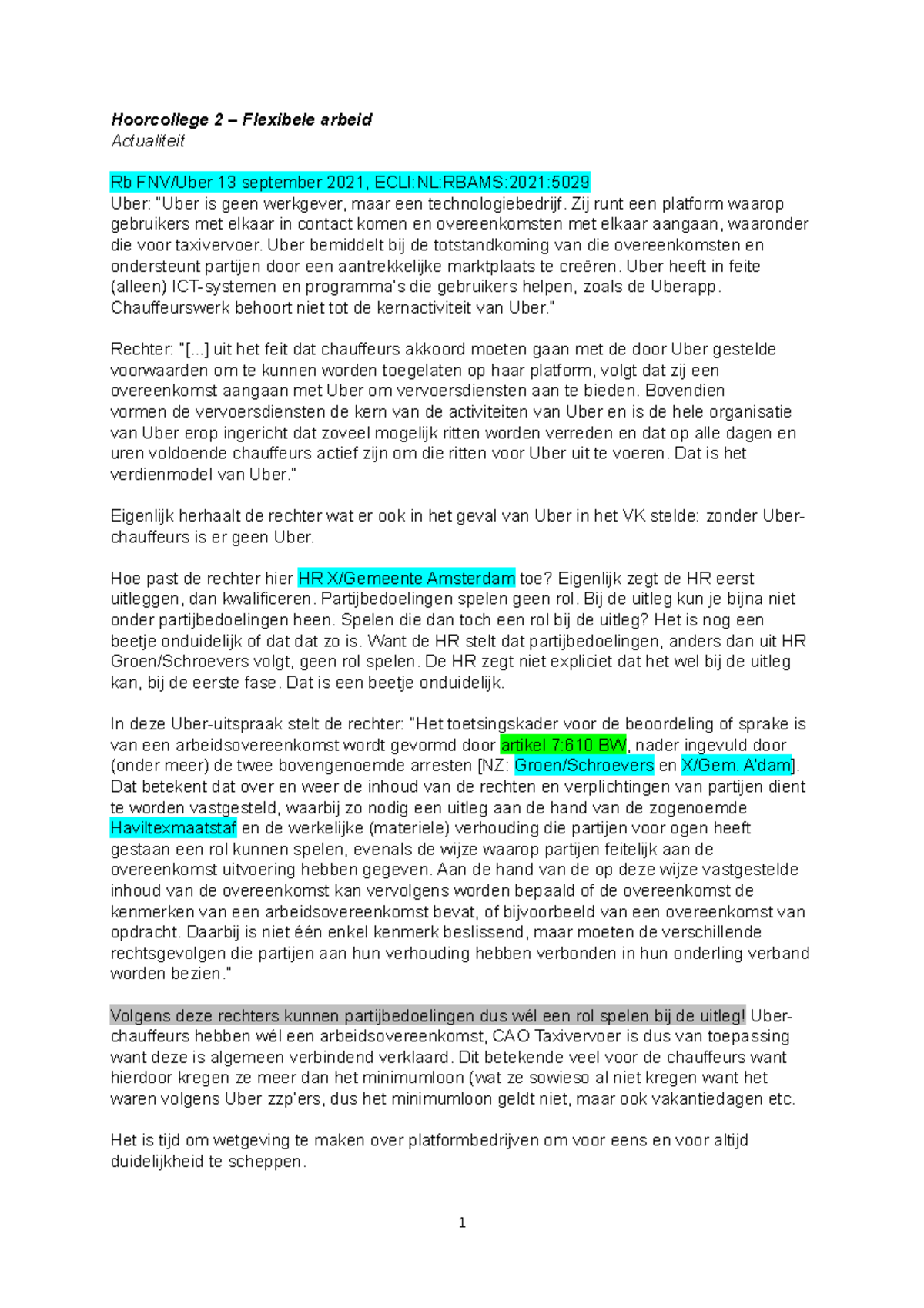 Aantekeningen Hoorcollege 2 Arbeidsovereenkomstenrecht - Hoorcollege 2 ...